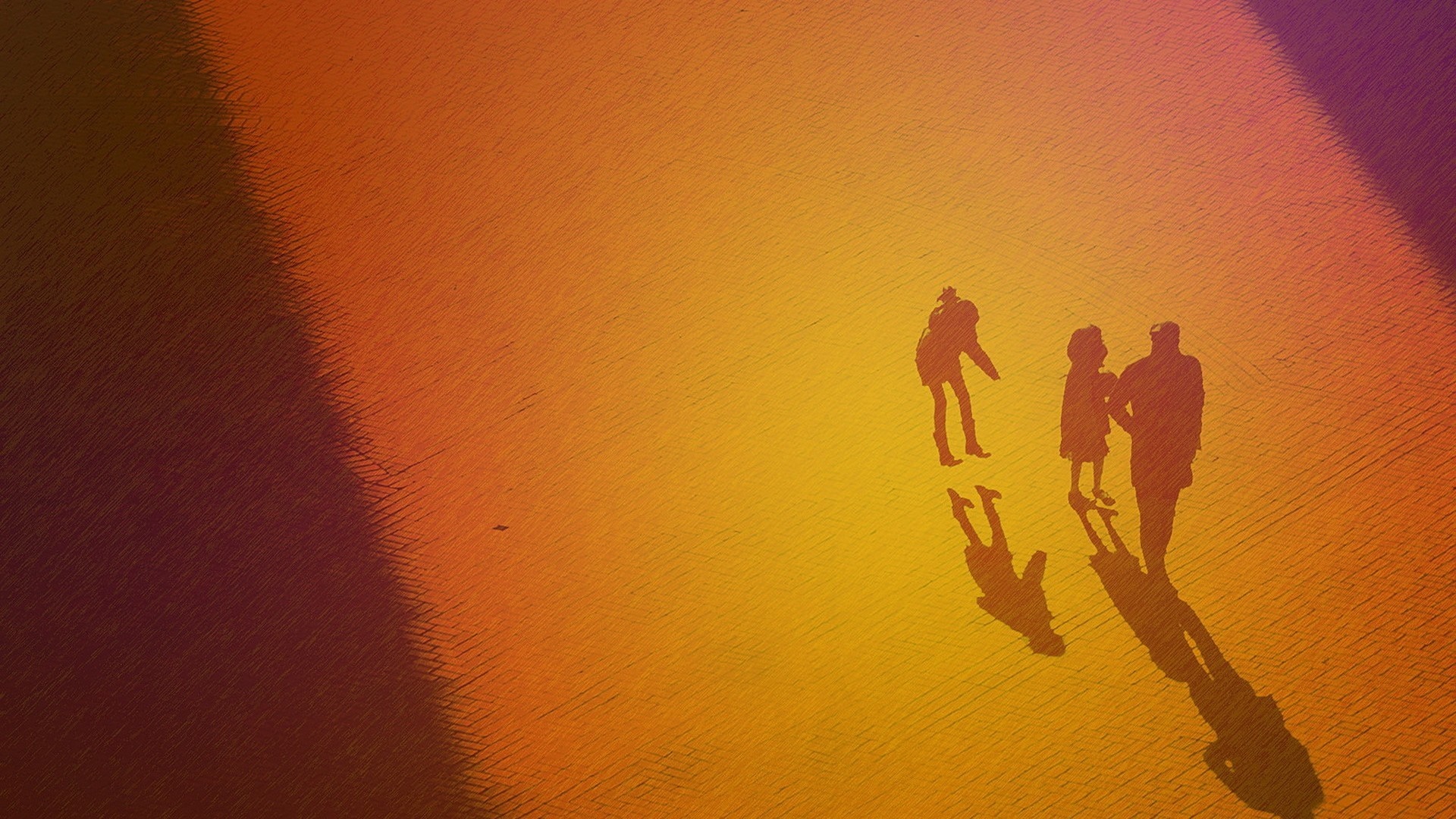 Silhouettes of people walking in abstract sunlight HD Wallpaper