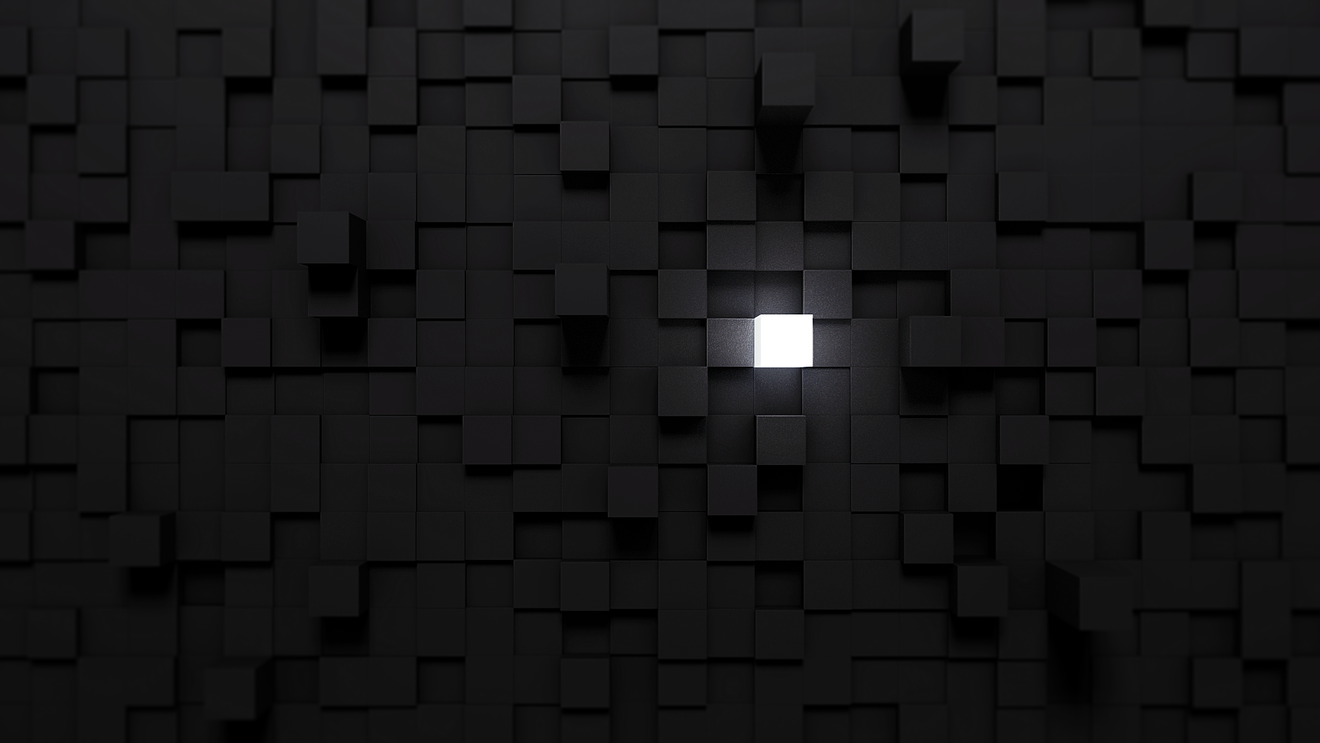 Monochrome pattern of black cubes with one illuminated white cube HD Wallpaper