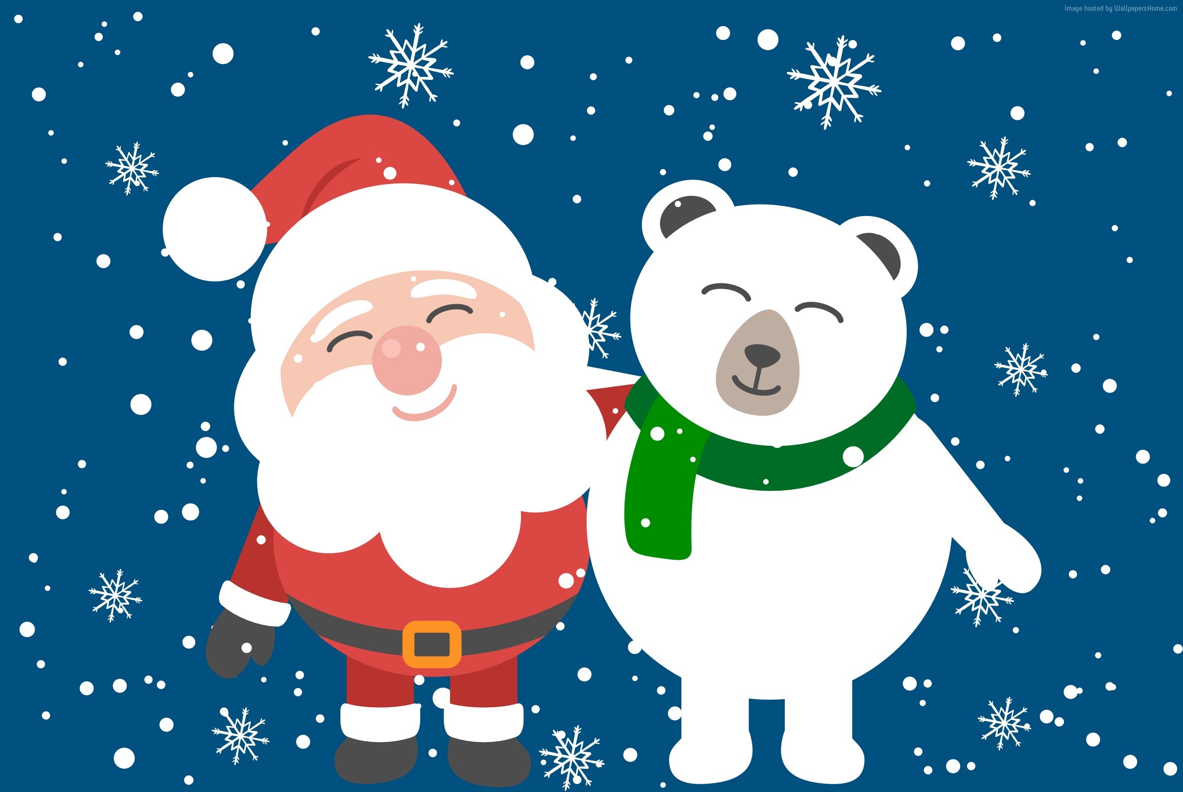 Santa Claus and Polar Bear with Snowflakes HD Wallpaper