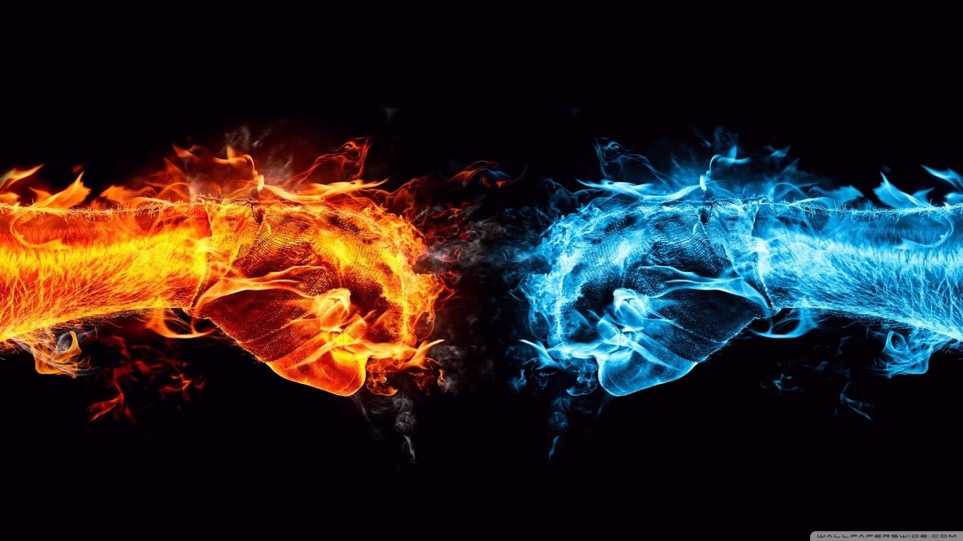 Fire and Ice Fists Colliding HD Wallpaper