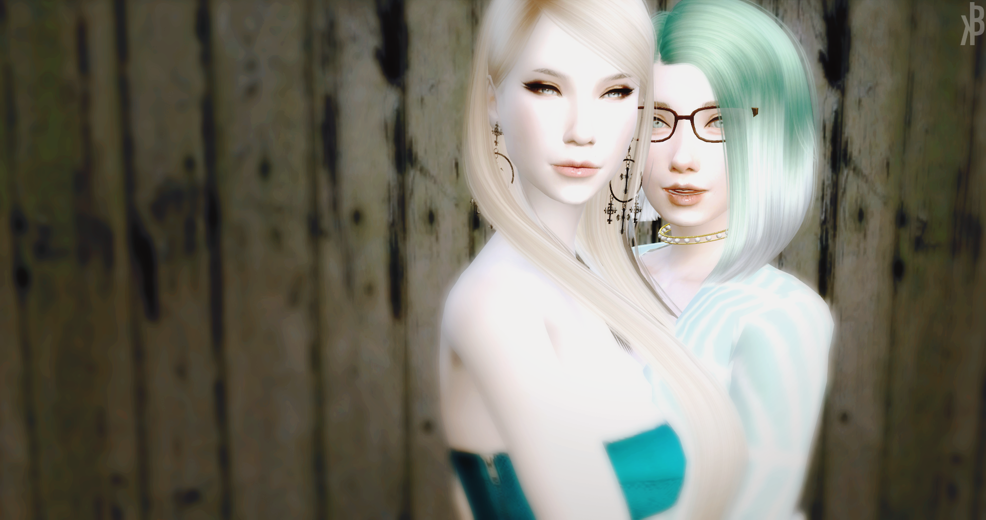 Two Sims 4 models with blonde and green hair HD Wallpaper
