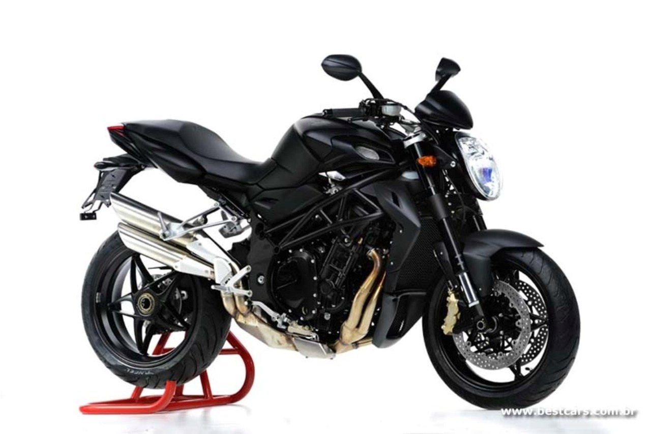 Black MV Agusta motorcycle on a red stand HD Wallpaper