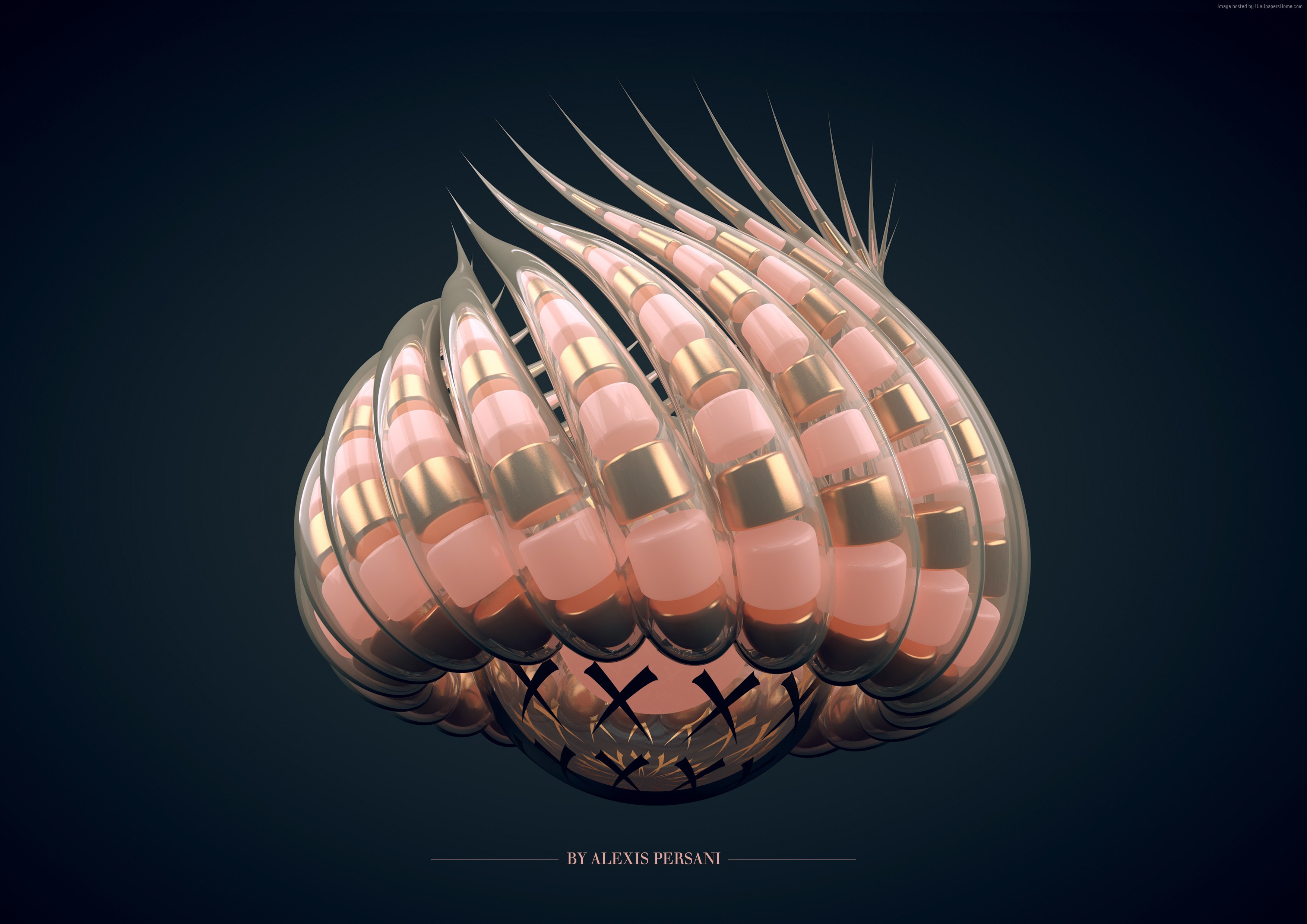 Abstract 3D shape with pink and gold elements HD Wallpaper