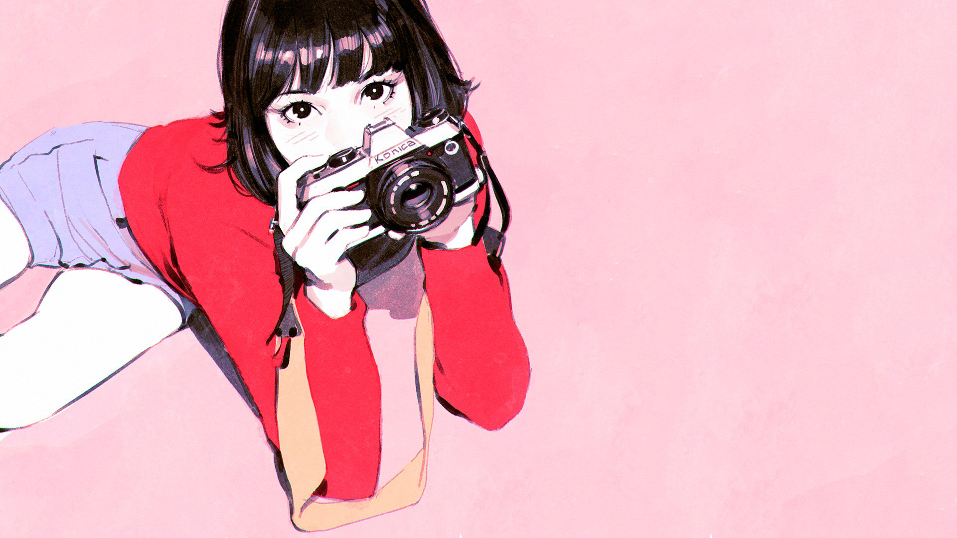 Anime girl with camera by Ilya Kuvshinov HD Wallpaper