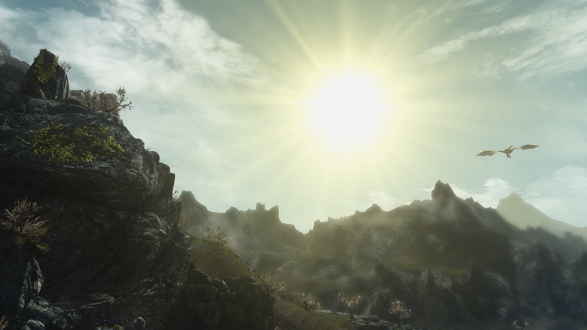 Dragon flying over mountains in The Elder Scrolls V Skyrim HD Wallpaper