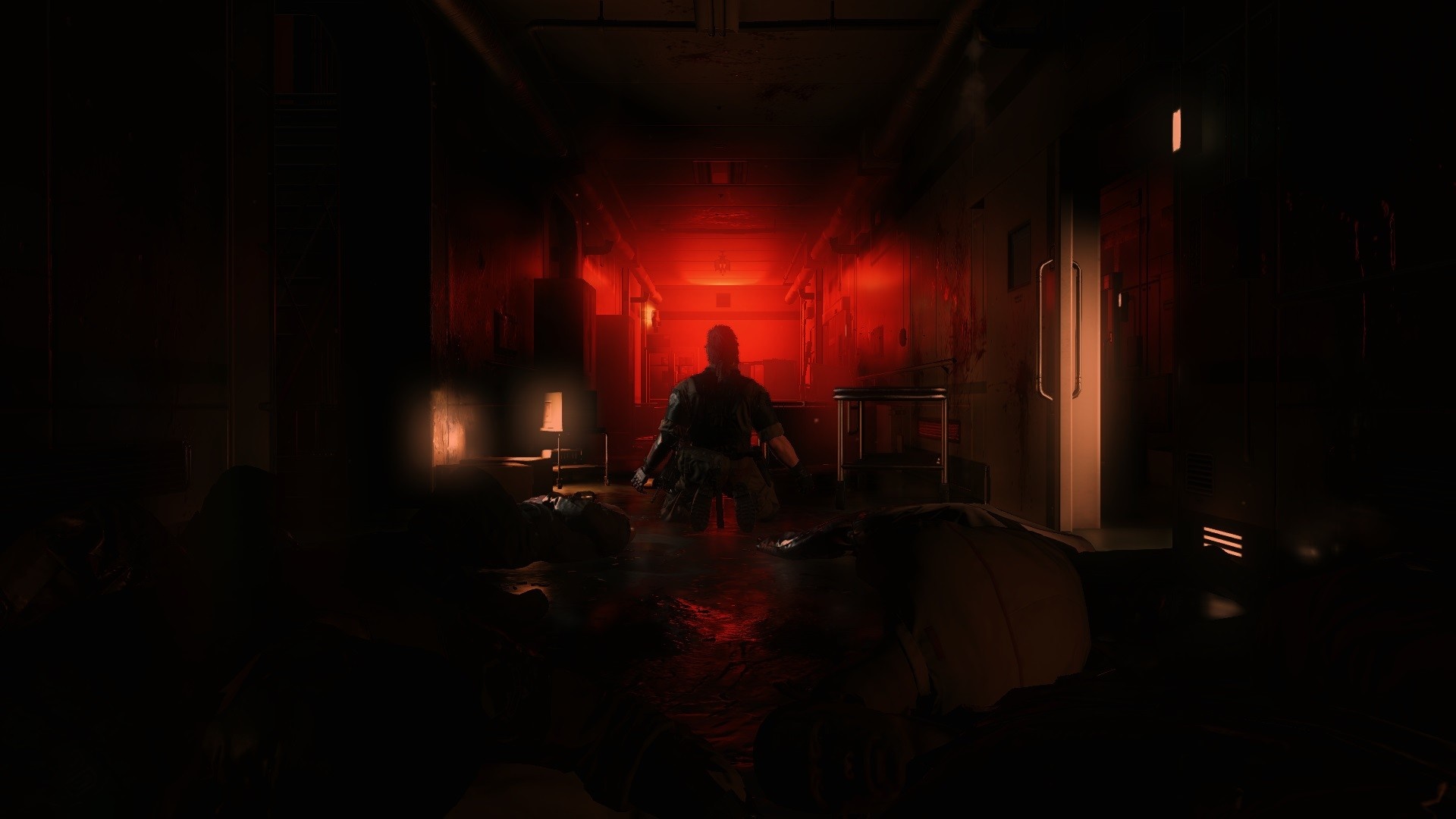Venom Snake in a flooded hallway in Metal Gear Solid V HD Wallpaper