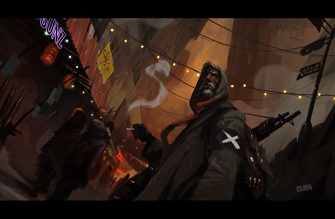 Man with beard smoking in a dark alleyway HD Wallpaper