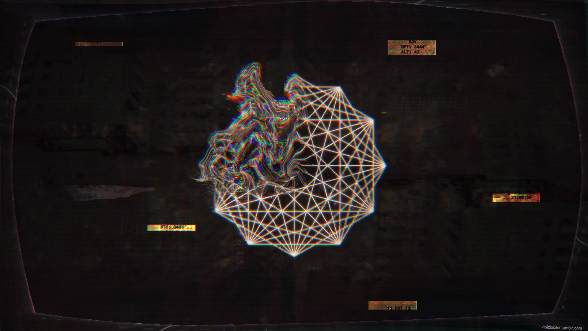 Abstract geometric shape with glitch art effect HD Wallpaper
