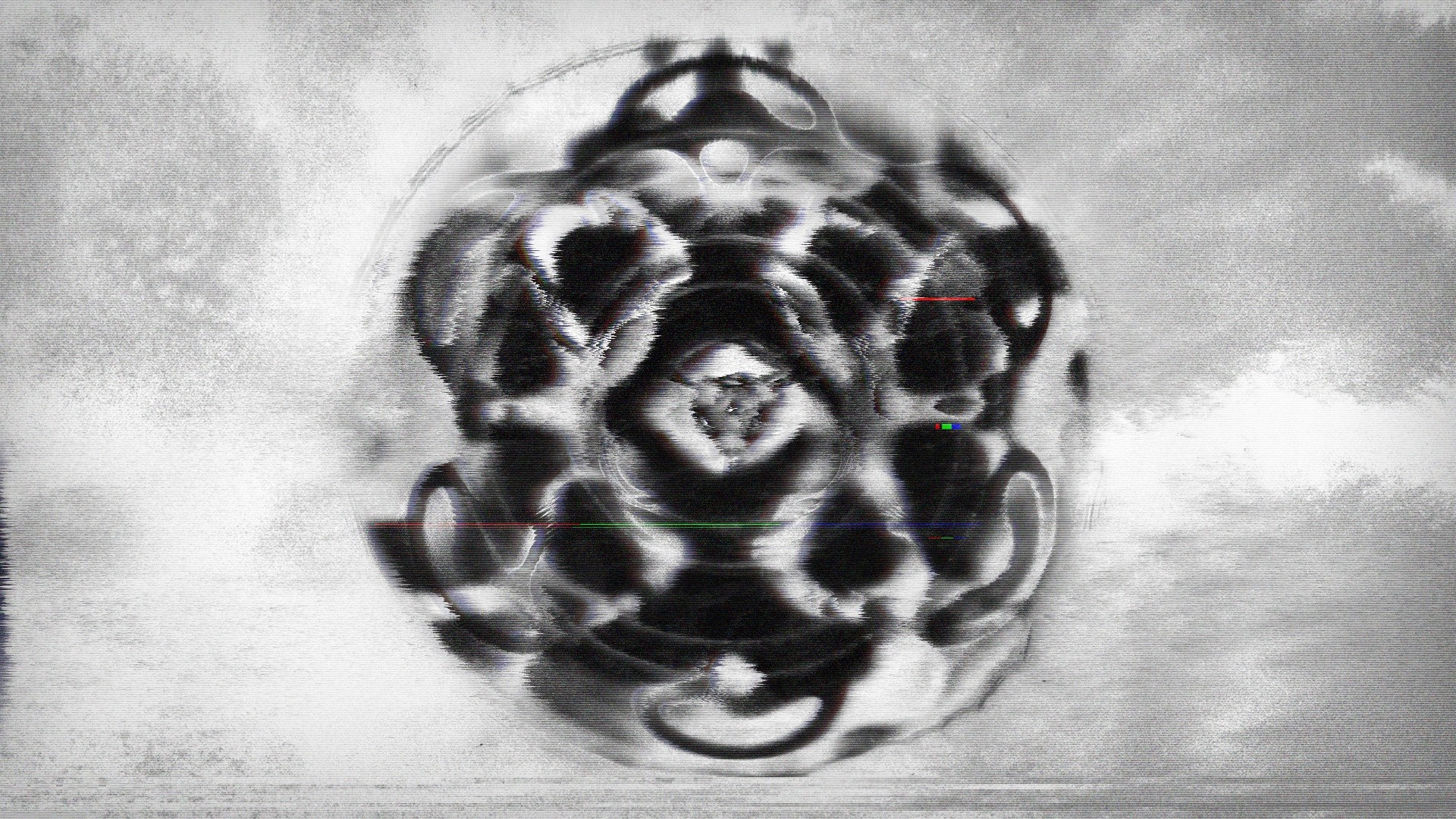 Glitch art distortion of a skull-like head HD Wallpaper