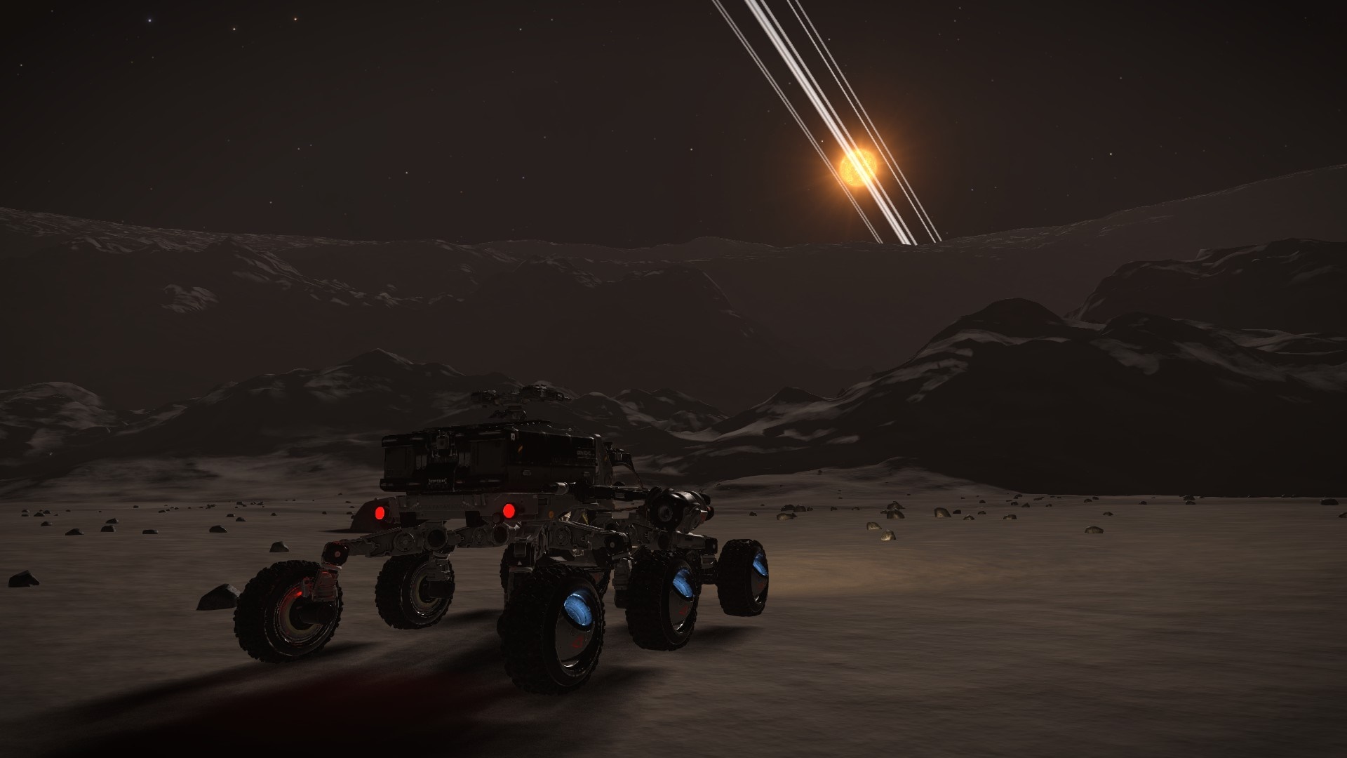 Rover on a moon with rings and a star HD Wallpaper