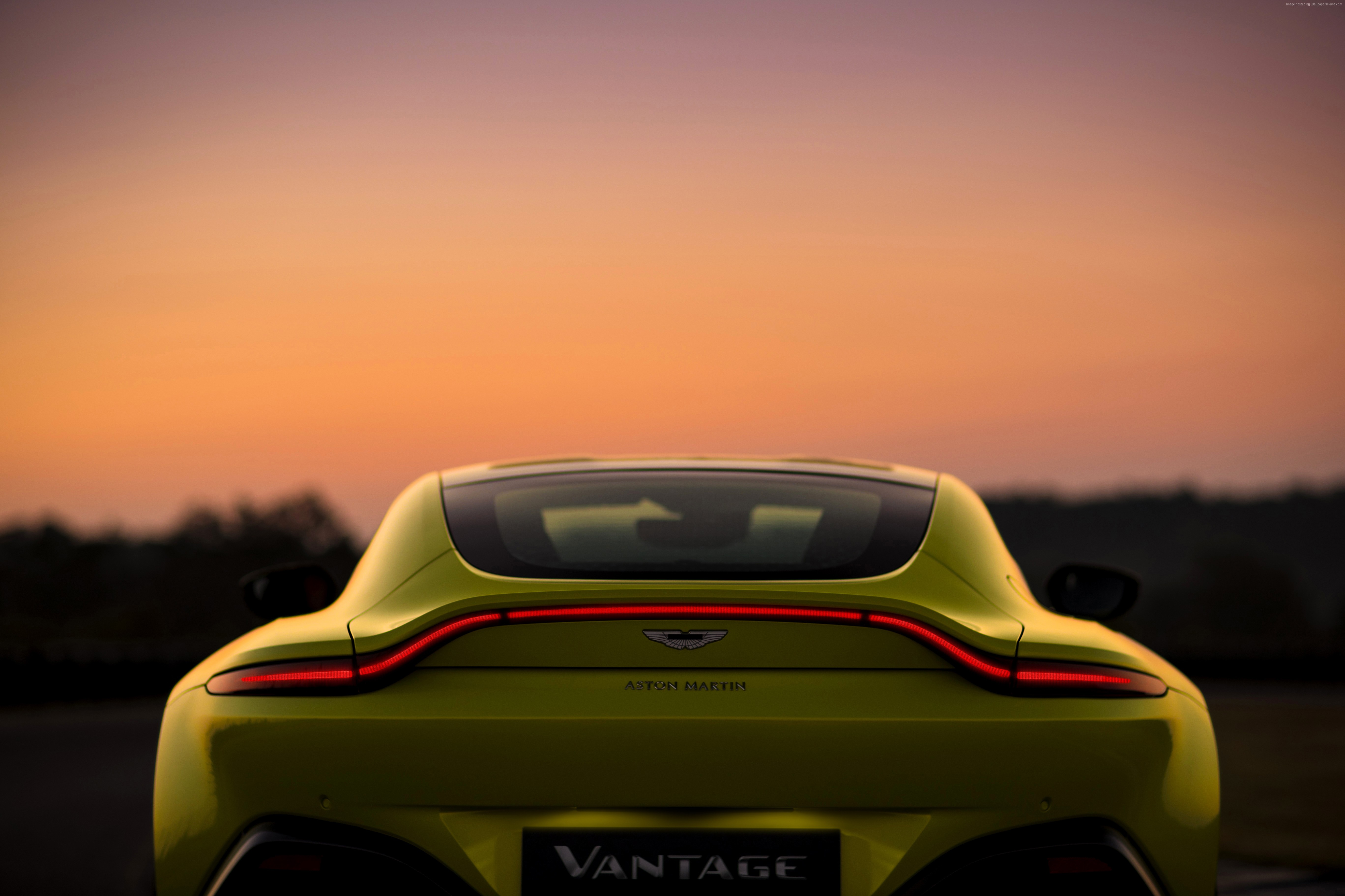 Aston Martin Vantage rear view at sunset HD Wallpaper