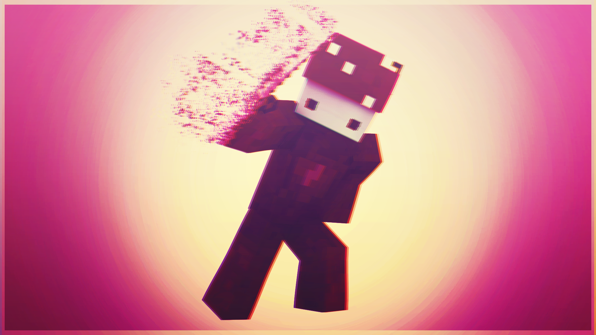 Minecraft character with glitch effect and pink background HD Wallpaper