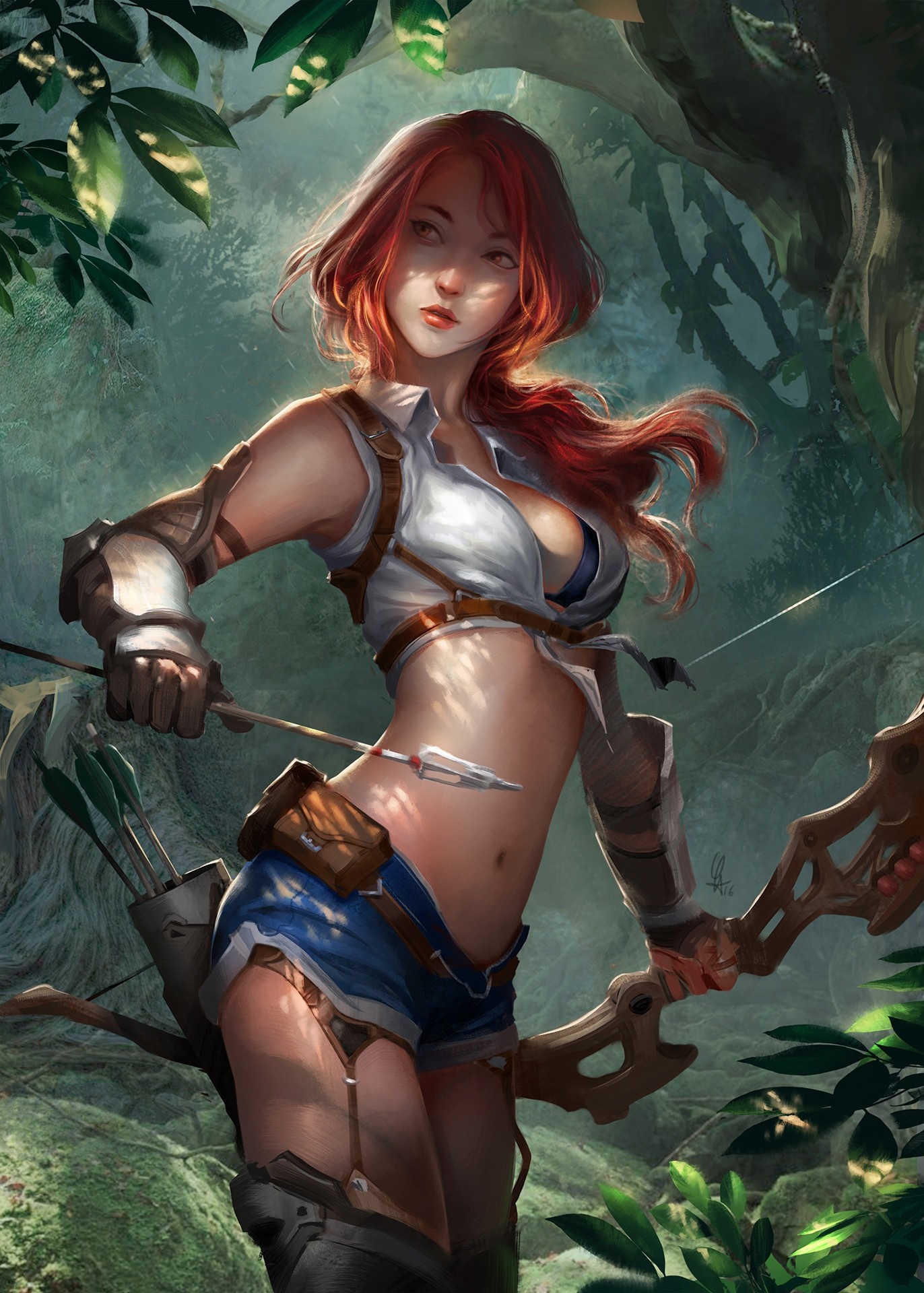 Fantasy Archer Woman in a Jungle HD Wallpaper