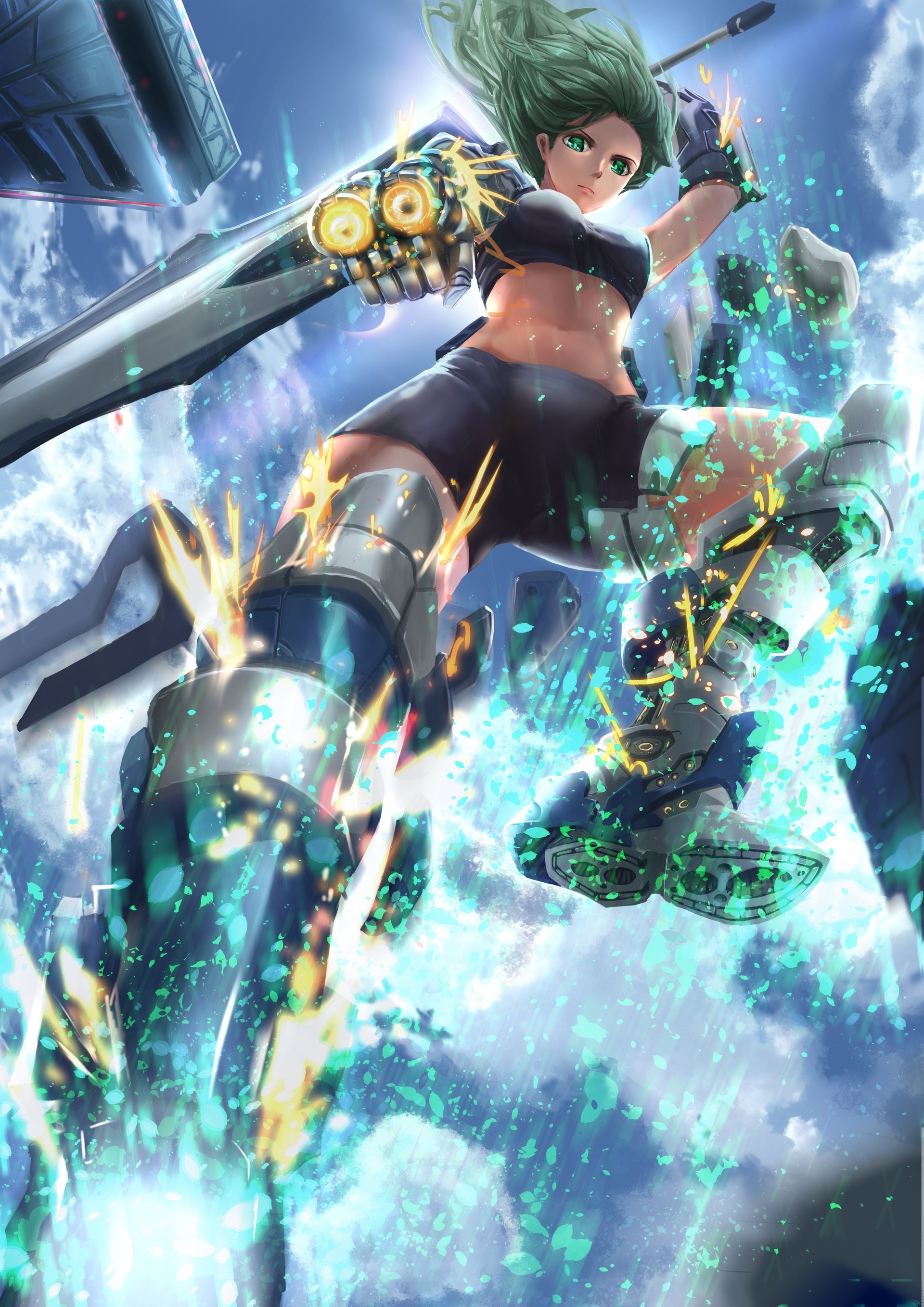 Anime girl with cybernetic limbs and sword HD Wallpaper