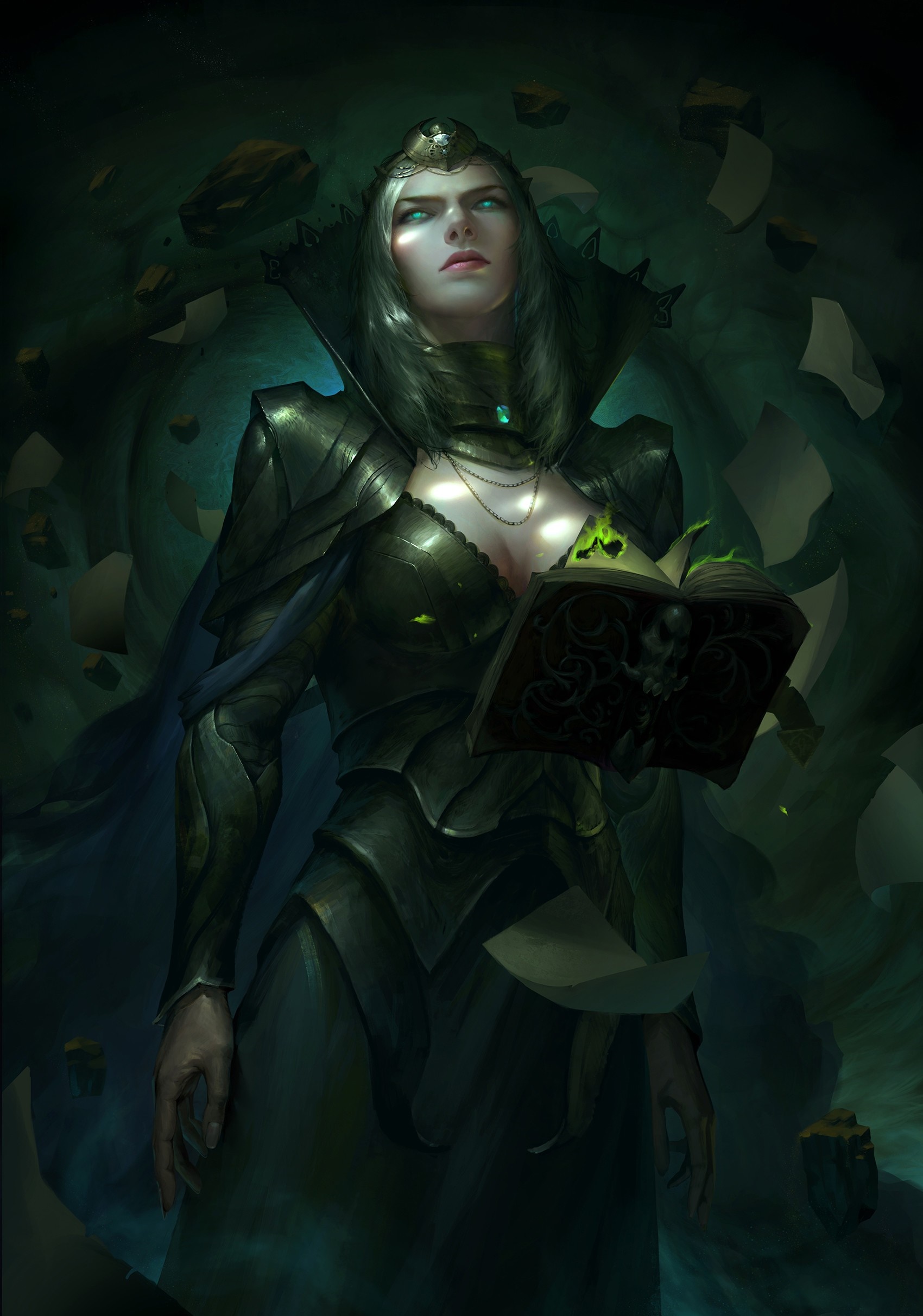Fantasy sorceress with a magic book HD Wallpaper