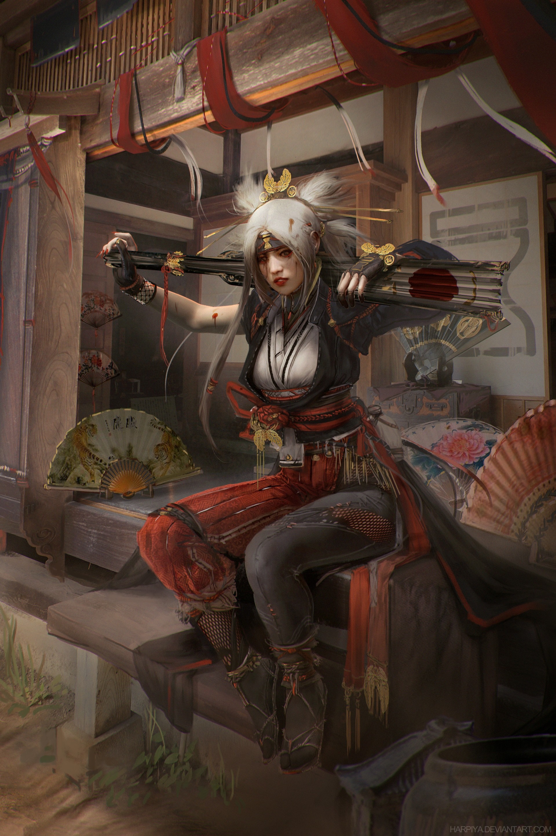Fantasy art of a female warrior with a weapon HD Wallpaper