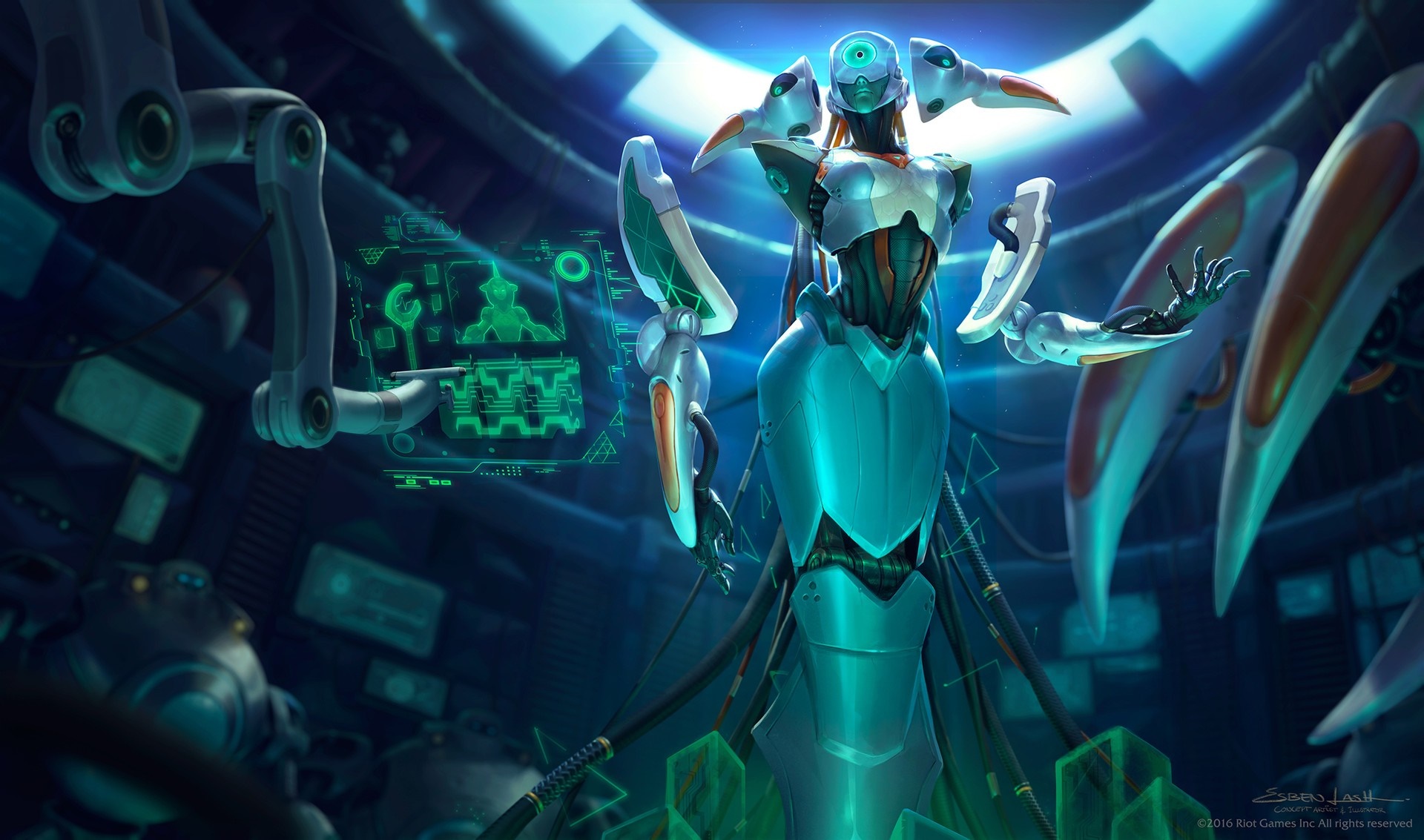 Orianna from League of Legends in a laboratory HD Wallpaper