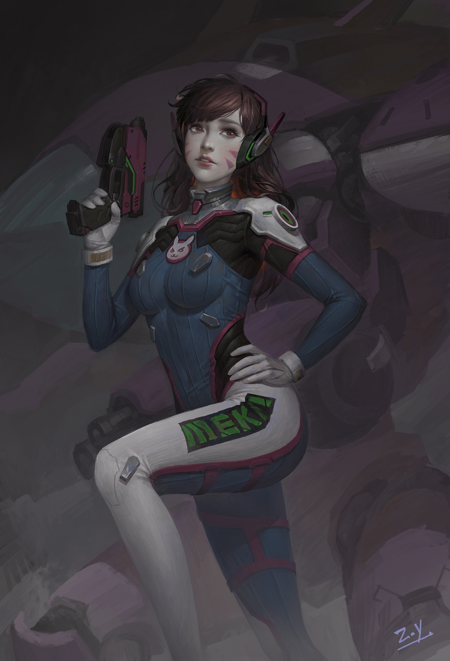 D.Va from Overwatch holding a gun HD Wallpaper
