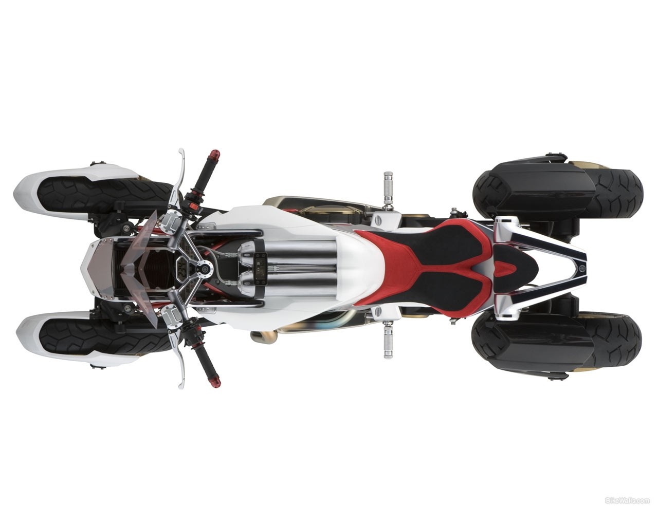 Top view of a futuristic white and red motorcycle HD Wallpaper