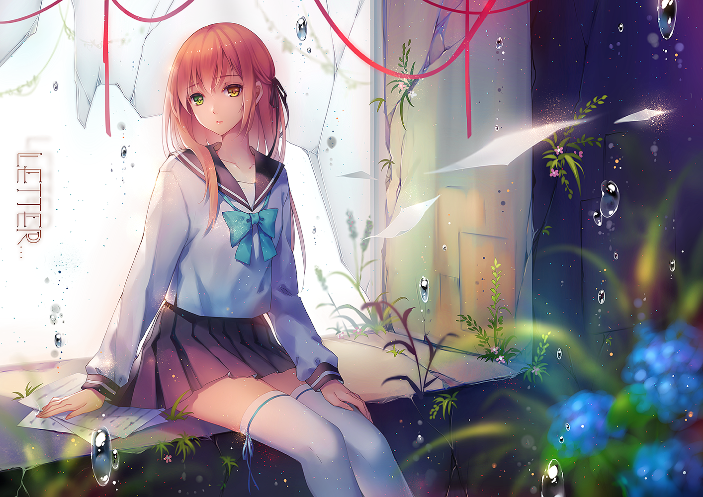 Anime girl with pink hair sitting by a window HD Wallpaper