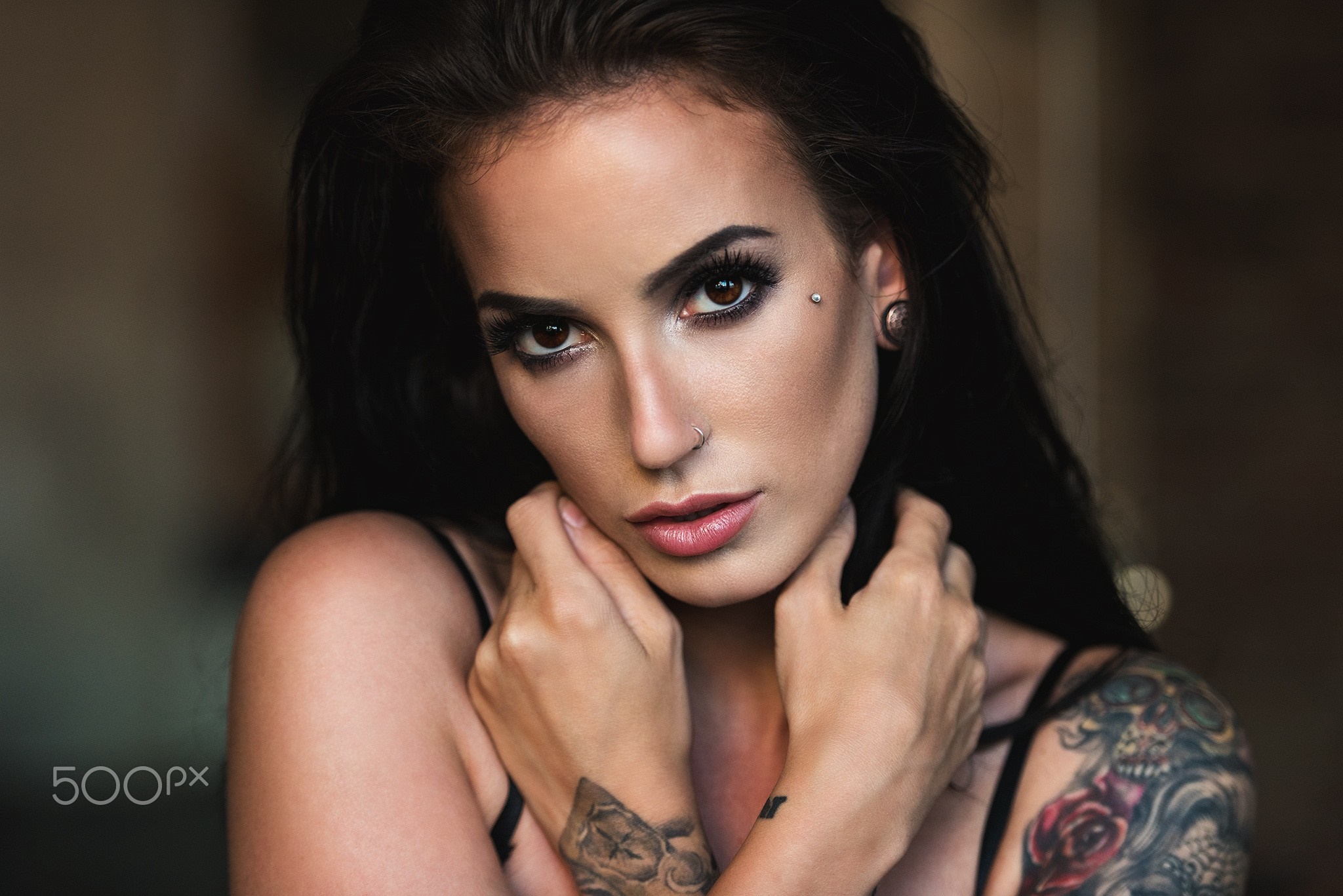 Portrait of Woman with Tattoos and Piercings HD Wallpaper