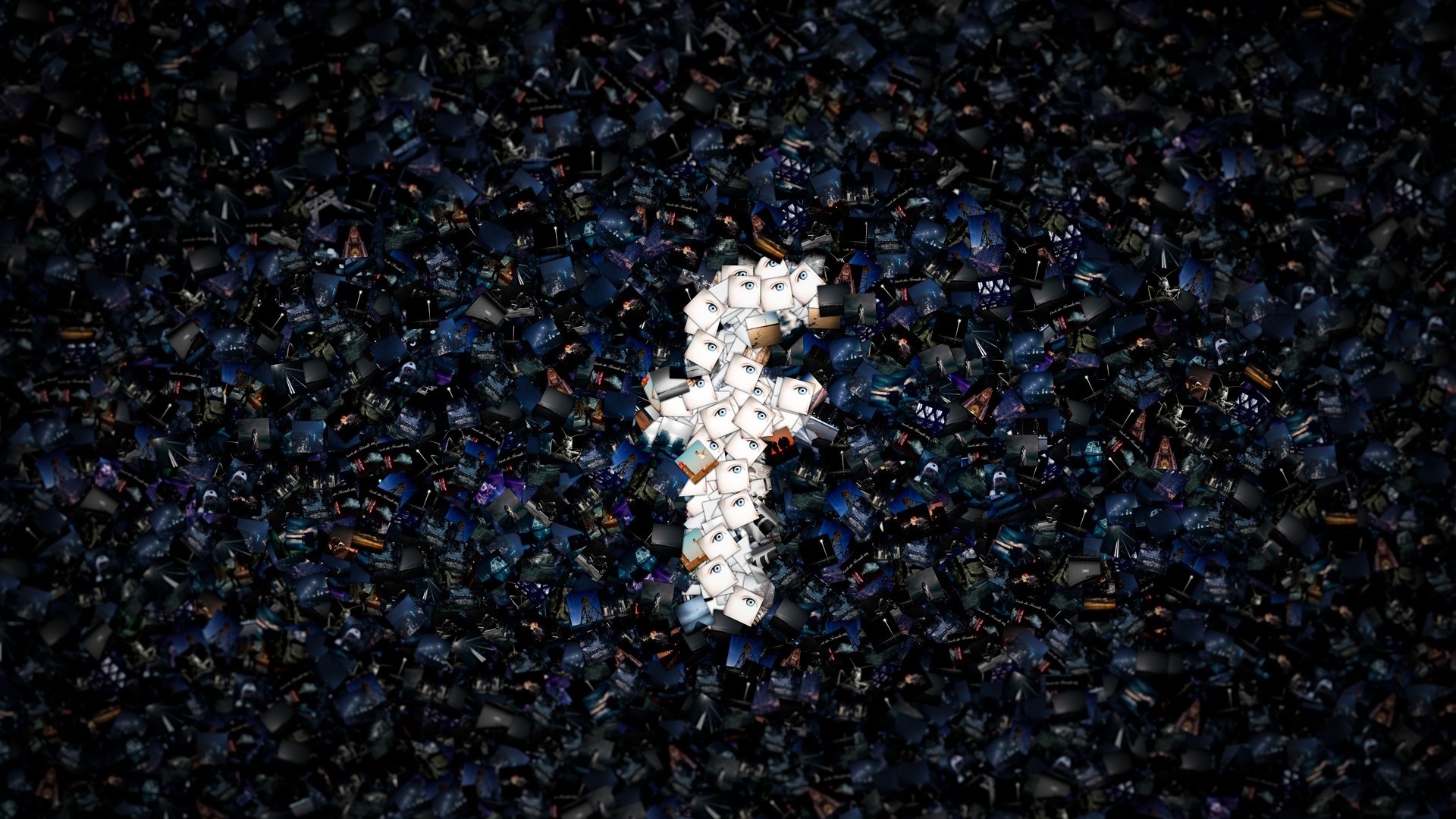 Facebook logo made of small images on a dark background HD Wallpaper