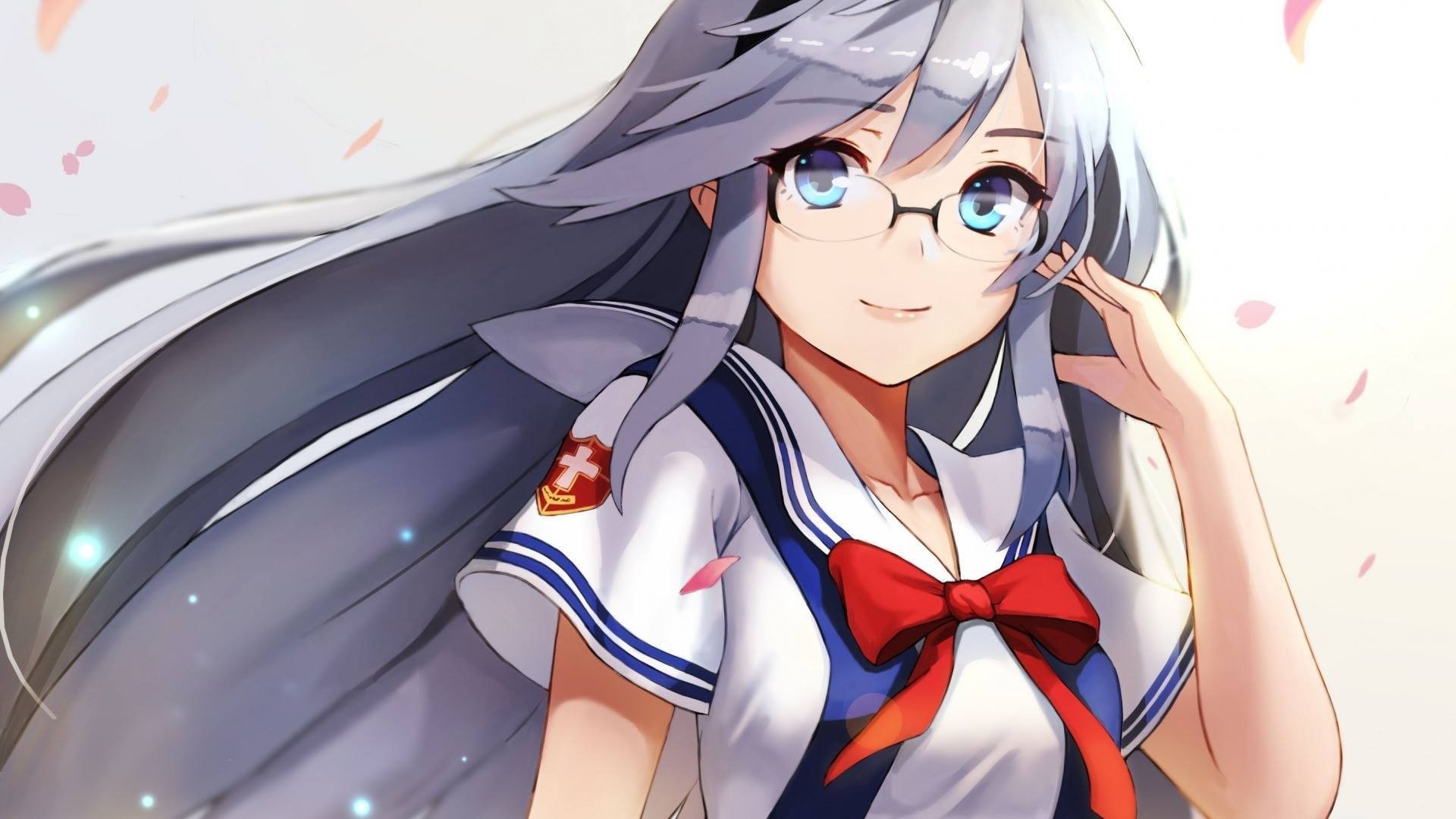 Anime girl with glasses and long hair HD Wallpaper