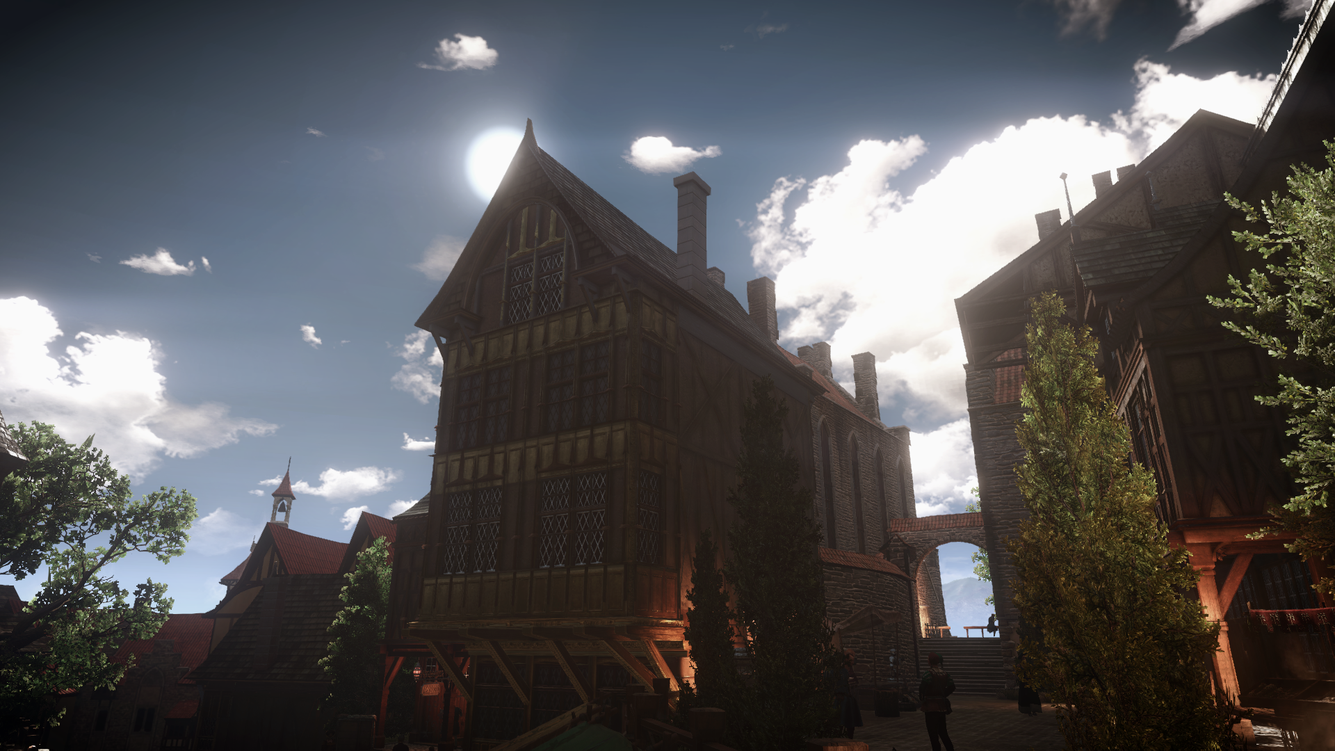 The Witcher 3: Wild Hunt screenshot of a medieval town HD Wallpaper