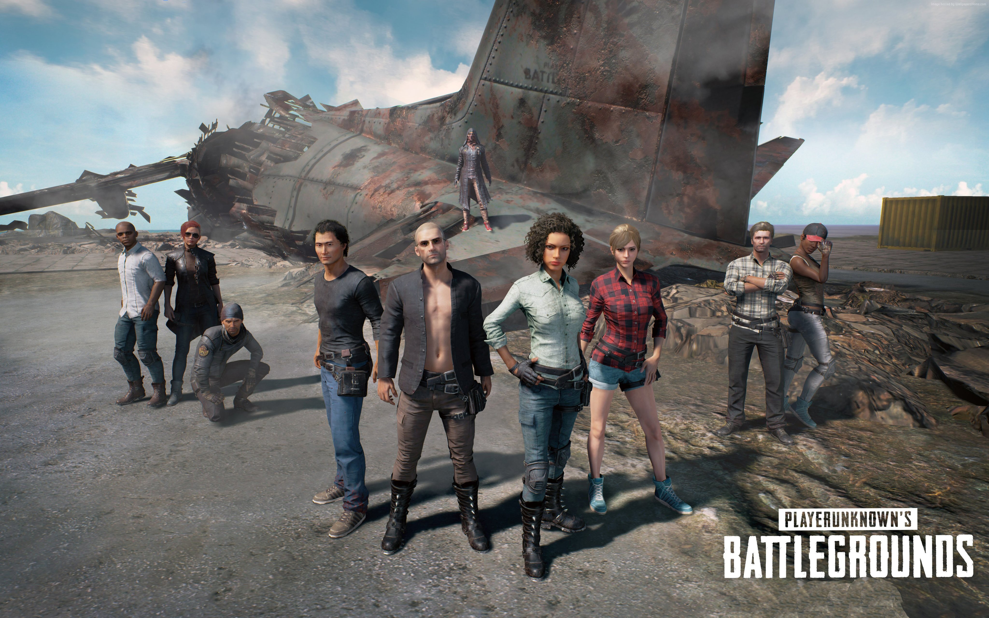 Playerunknown's Battlegrounds characters in front of wreckage HD Wallpaper