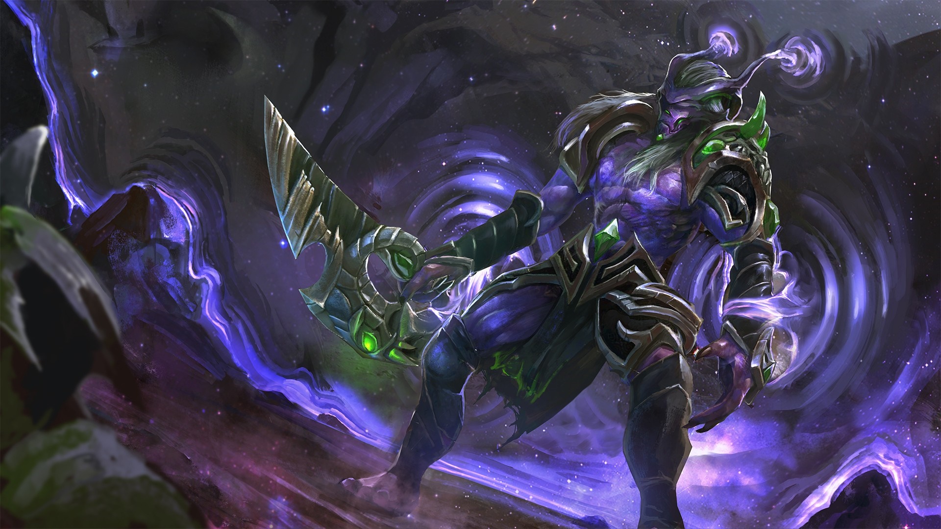 Fantasy warrior with purple energy and a large sword HD Wallpaper