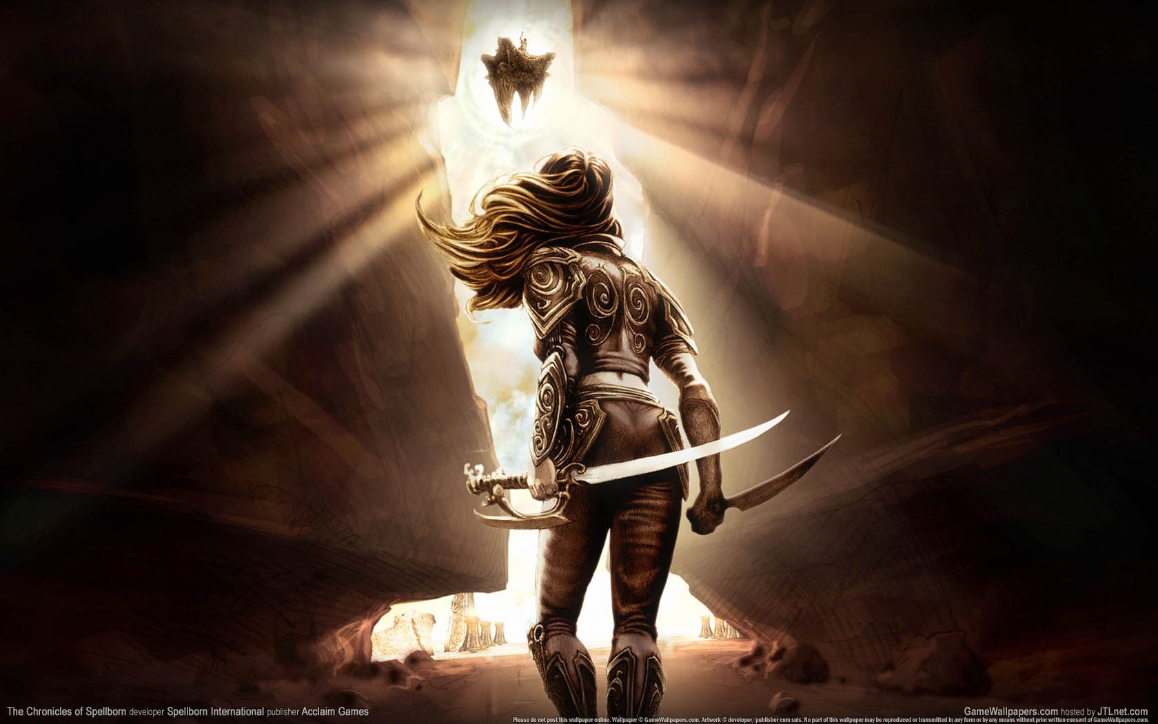 Chronicles of Spellborn character with swords HD Wallpaper