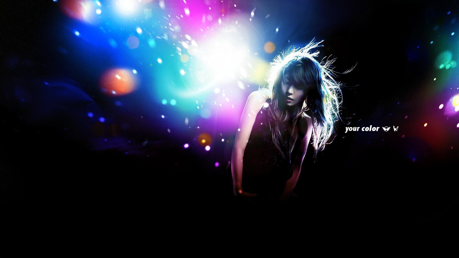 Woman in colorful lights with text 'your color' HD Wallpaper