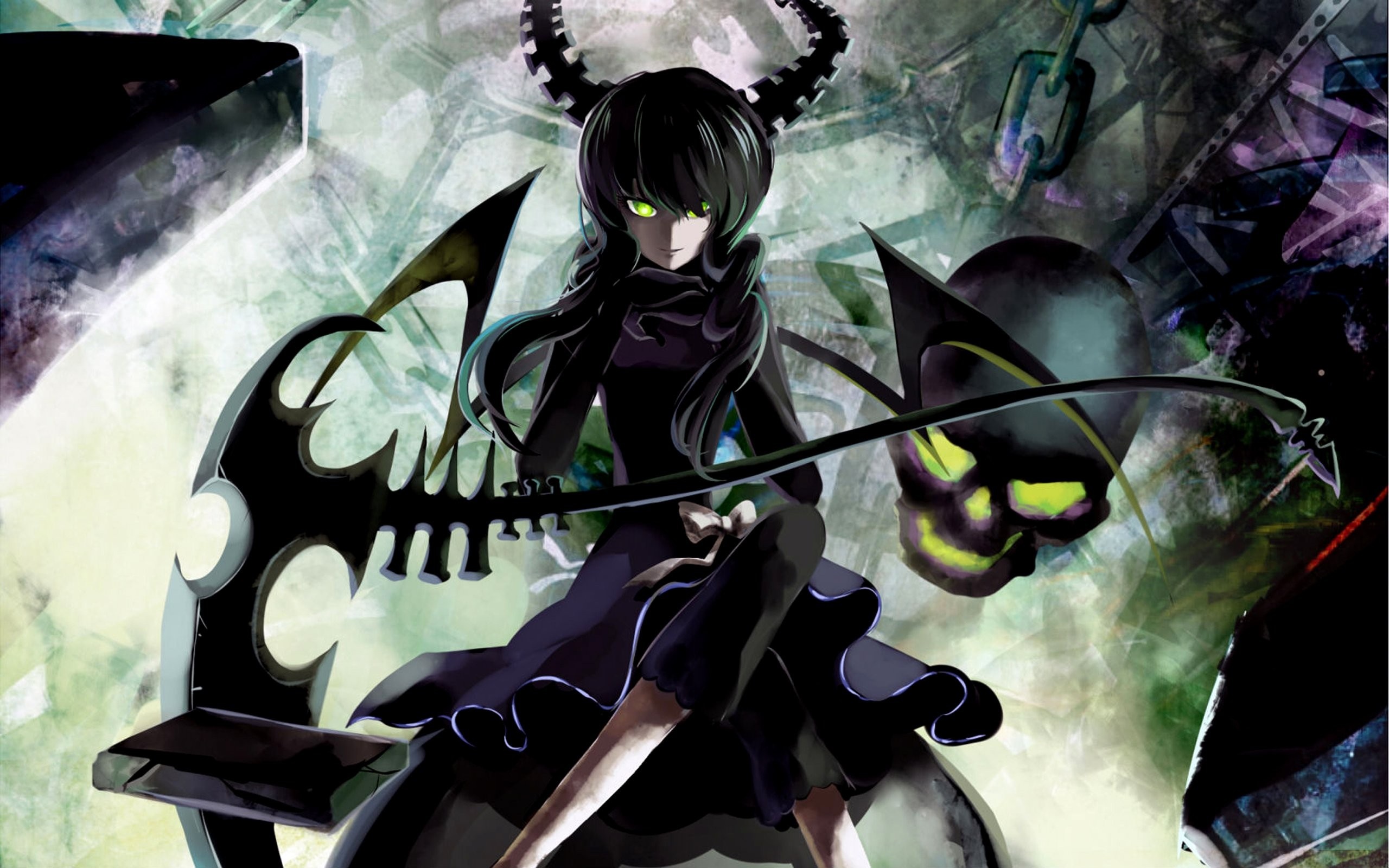 Black Rock Shooter with scythe and skull HD Wallpaper