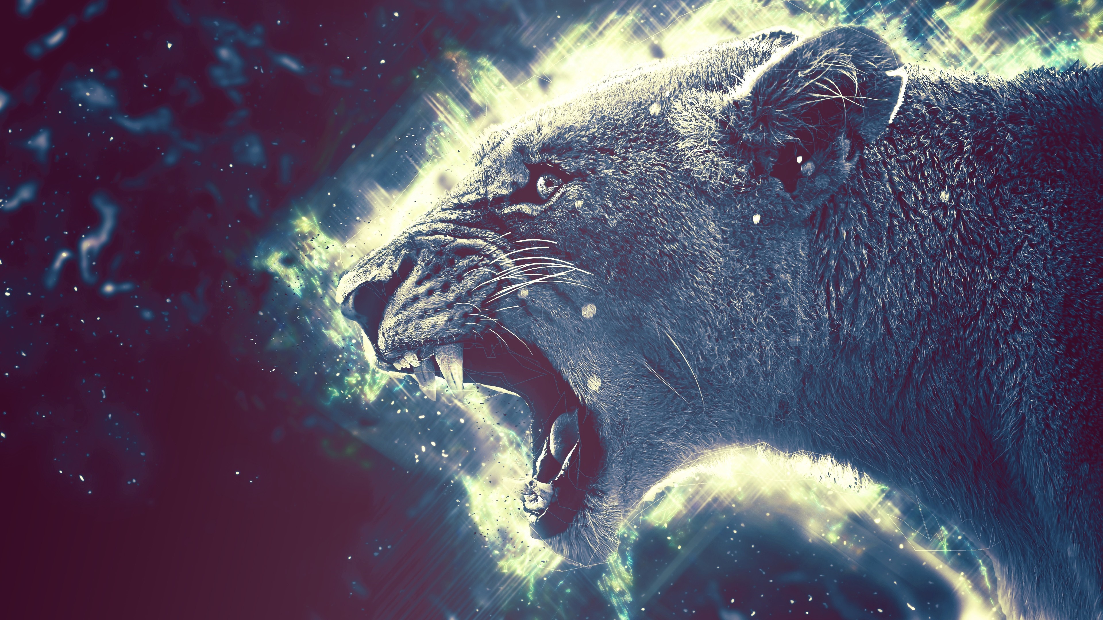 Lion roaring with cosmic background HD Wallpaper