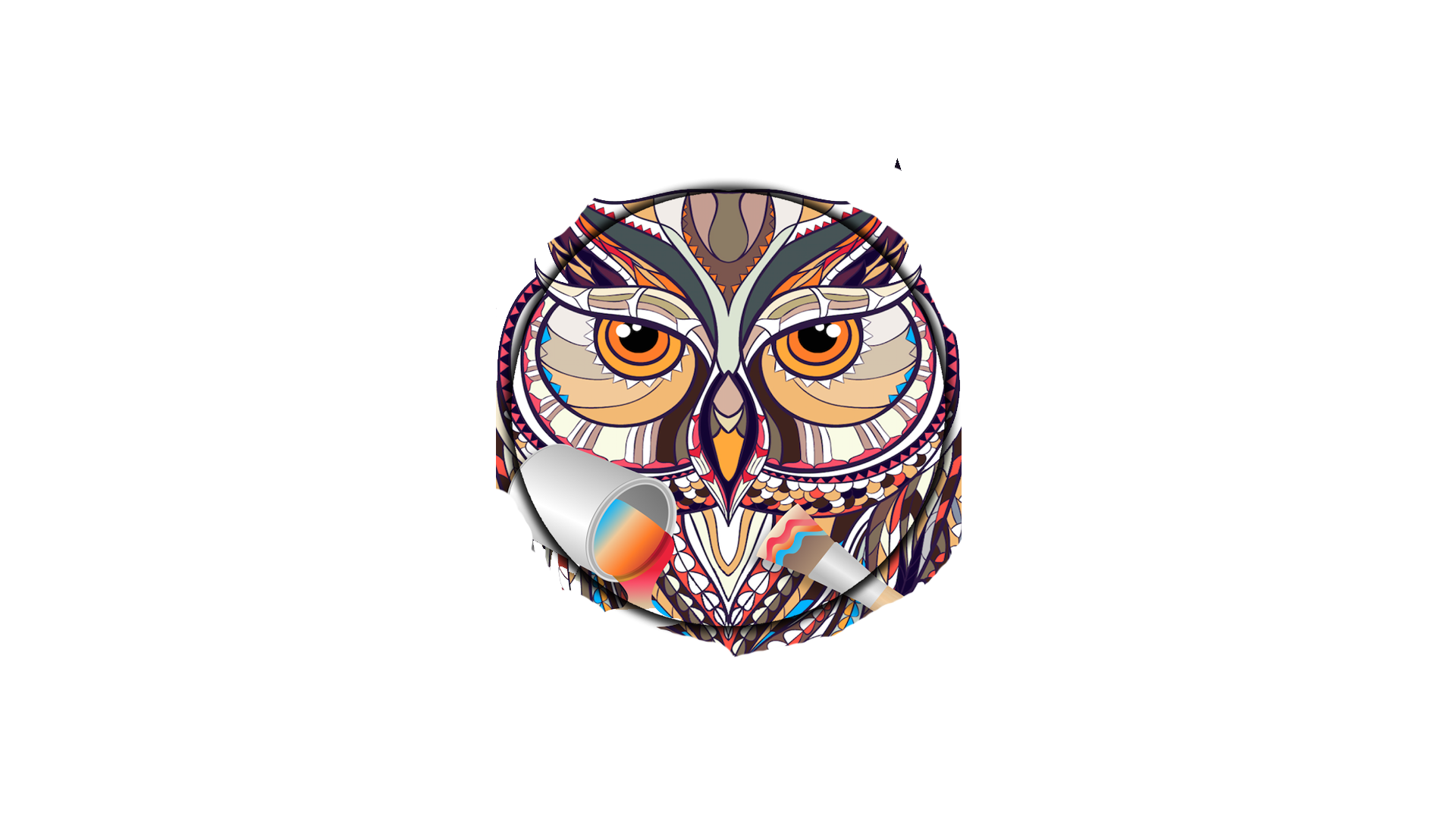 Stylized owl with paint bucket and paintbrush HD Wallpaper