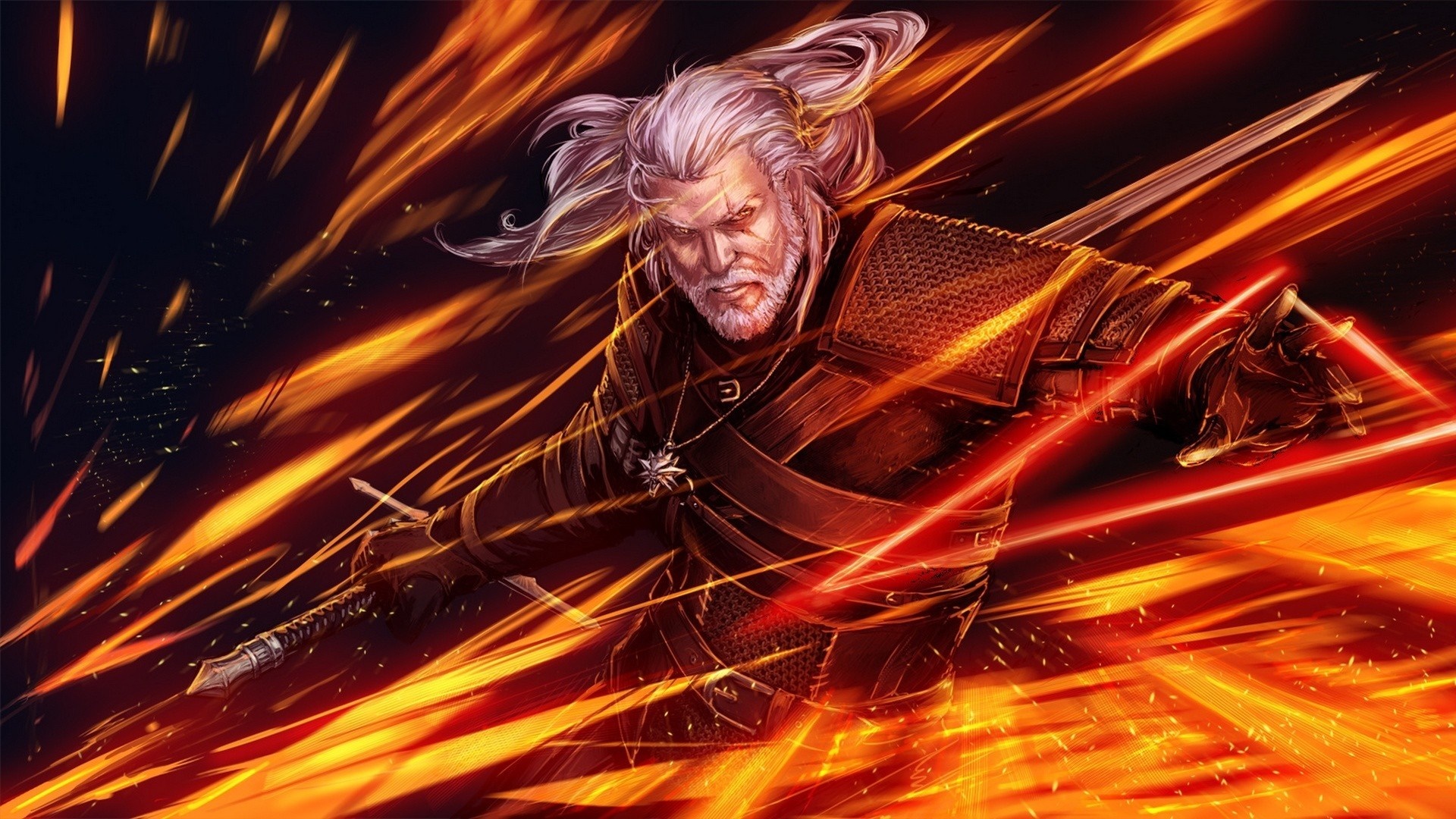 Geralt of Rivia from The Witcher 3 Wild Hunt in fire HD Wallpaper
