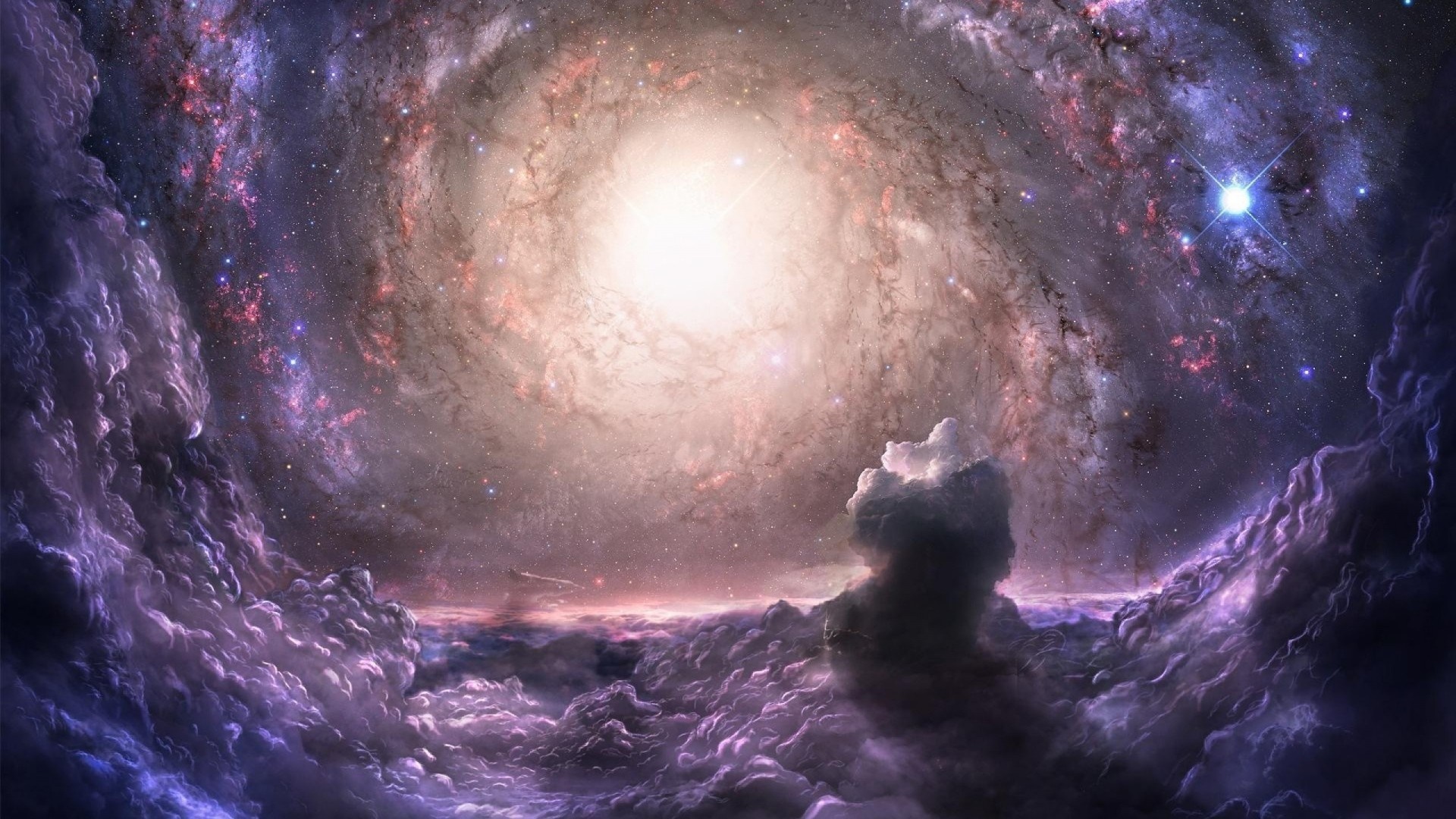 A swirling galaxy with nebulae and stars HD Wallpaper