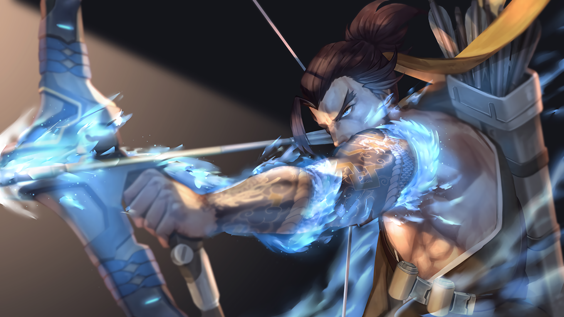 Hanzo from Overwatch with bow and arrows HD Wallpaper