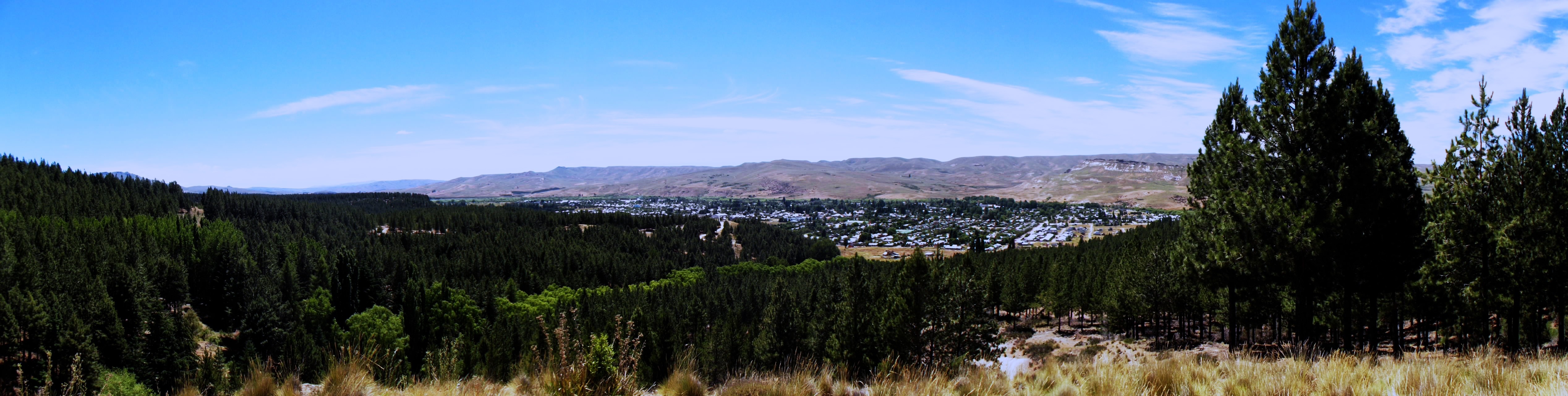 Panorama of Junin de los Andes valley with forest and hills HD Wallpaper