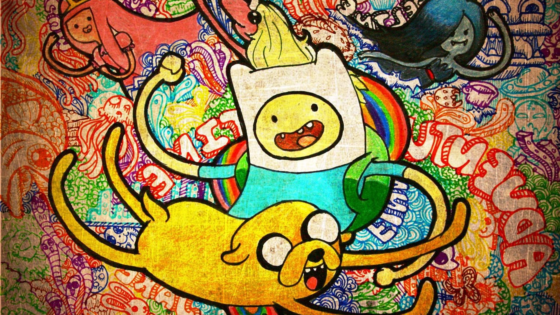 Finn and Jake from Adventure Time with Princess Bubblegum and Marceline HD Wallpaper