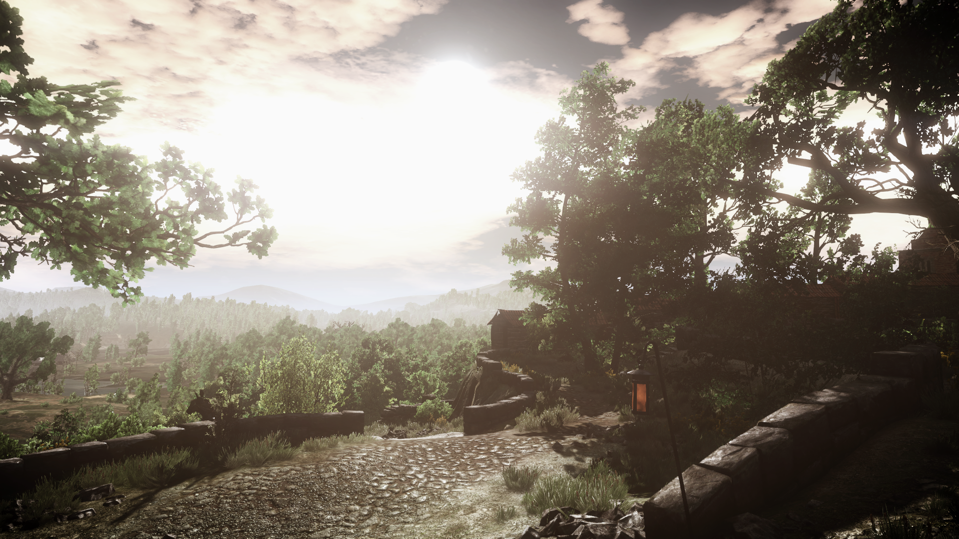 The Witcher 3: Wild Hunt landscape with forest and mountains HD Wallpaper