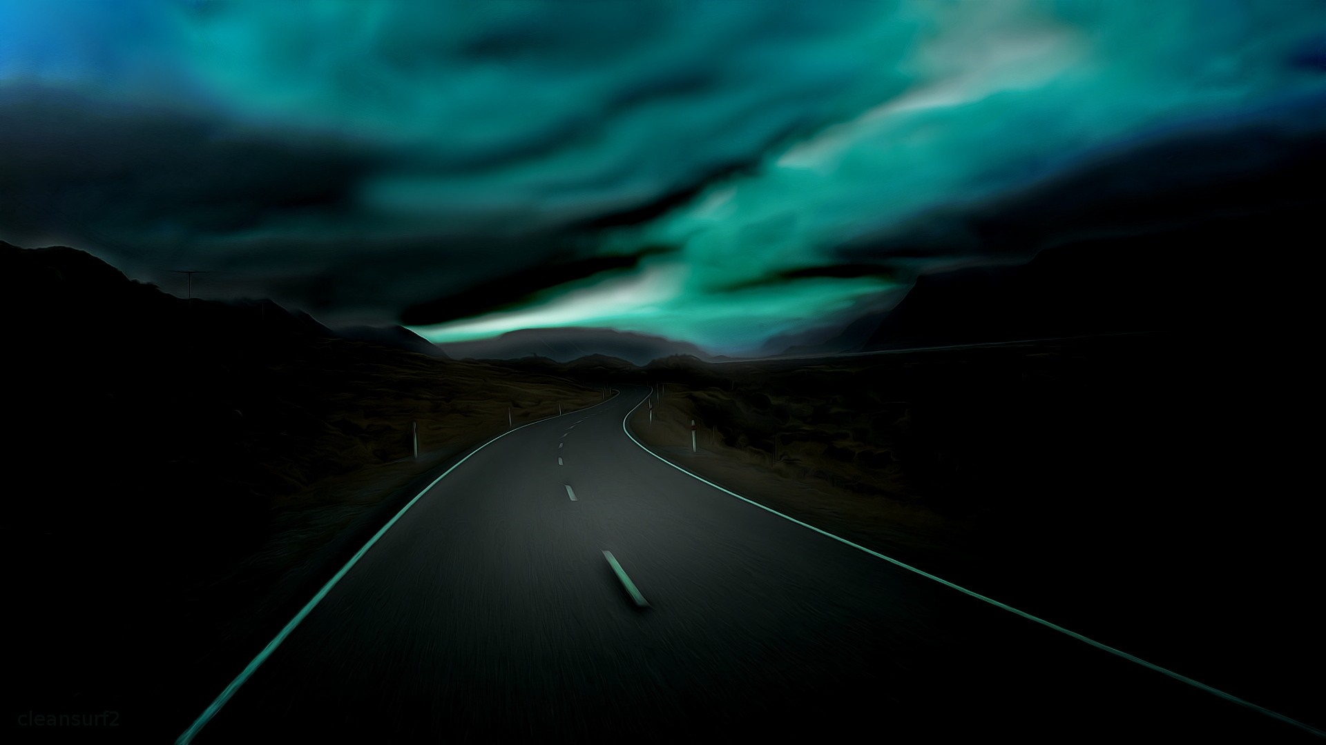 Road under Aurora Borealis at night HD Wallpaper