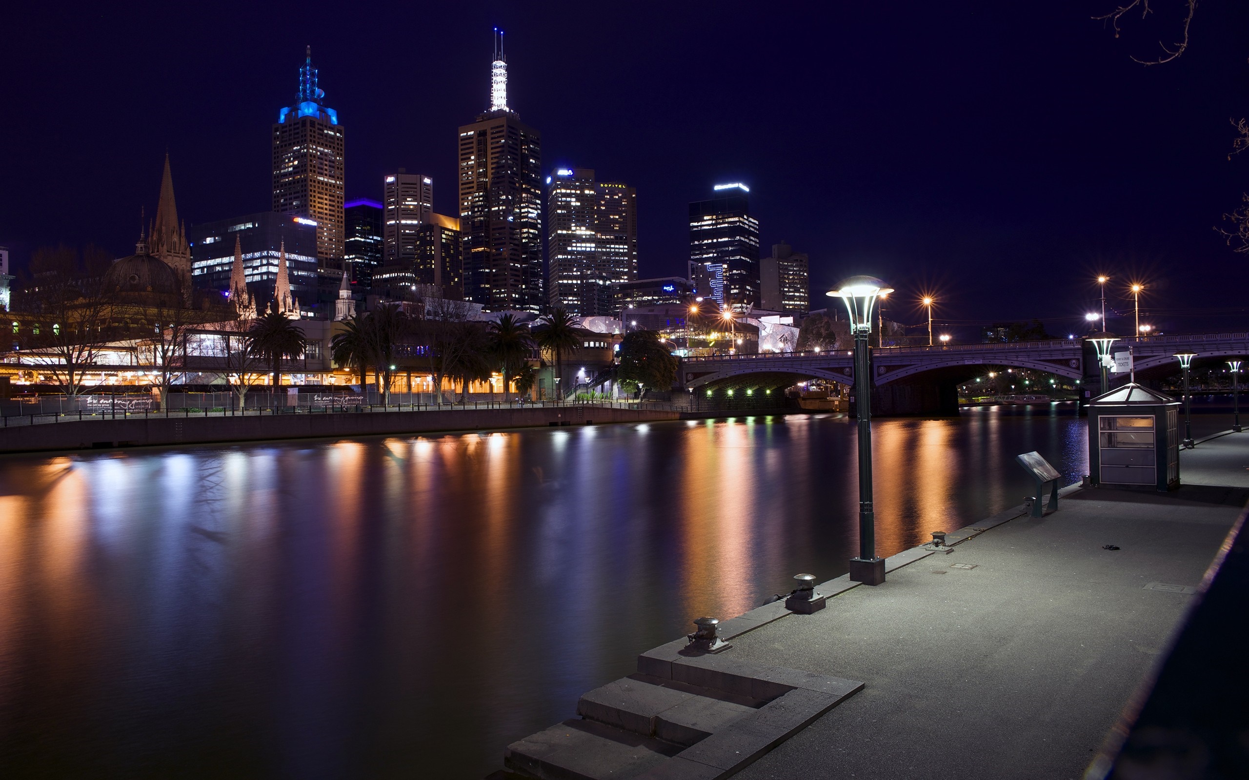 Melbourne Cityscape at Night with River Reflections HD Wallpaper
