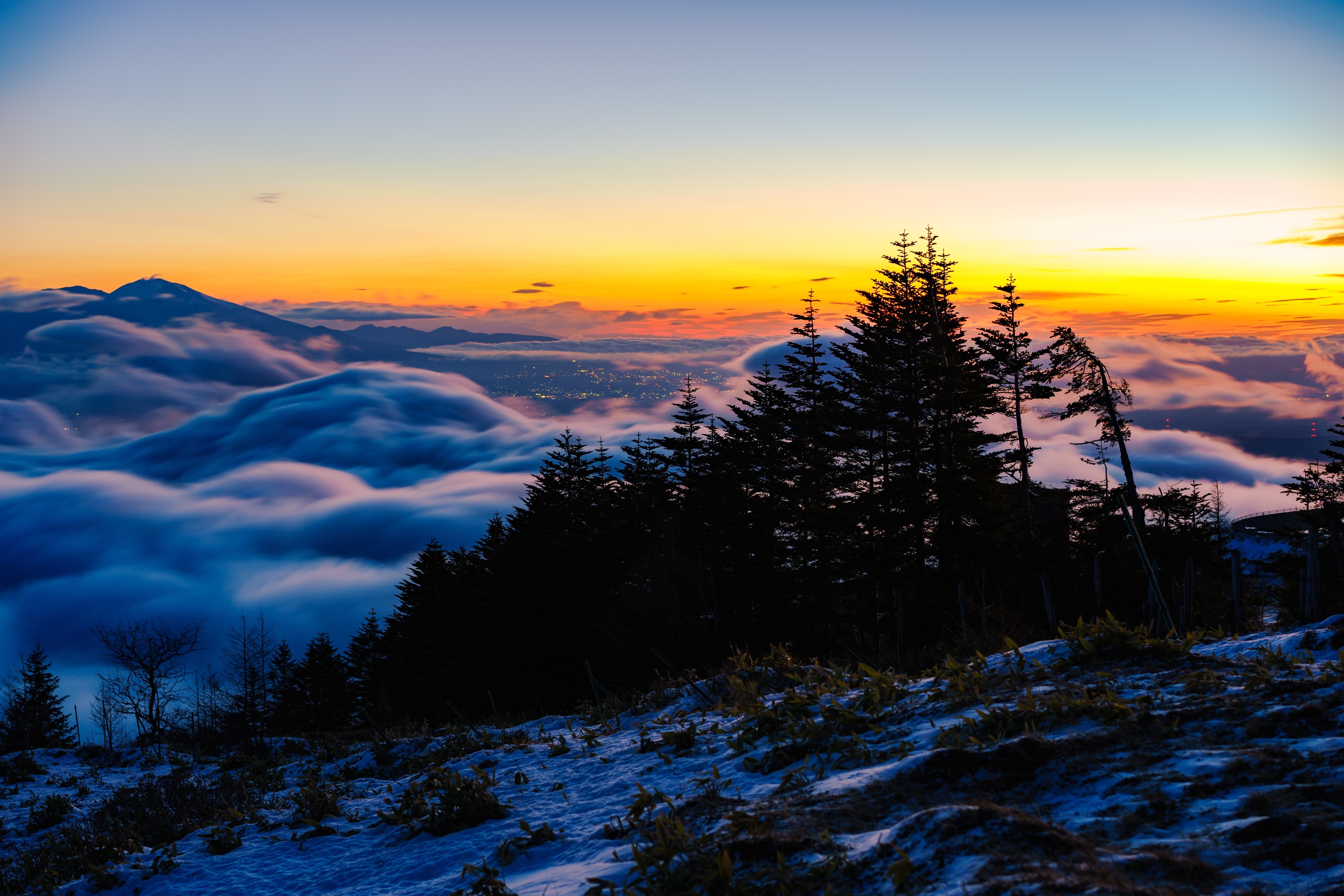 Mountain landscape with clouds at sunset HD Wallpaper