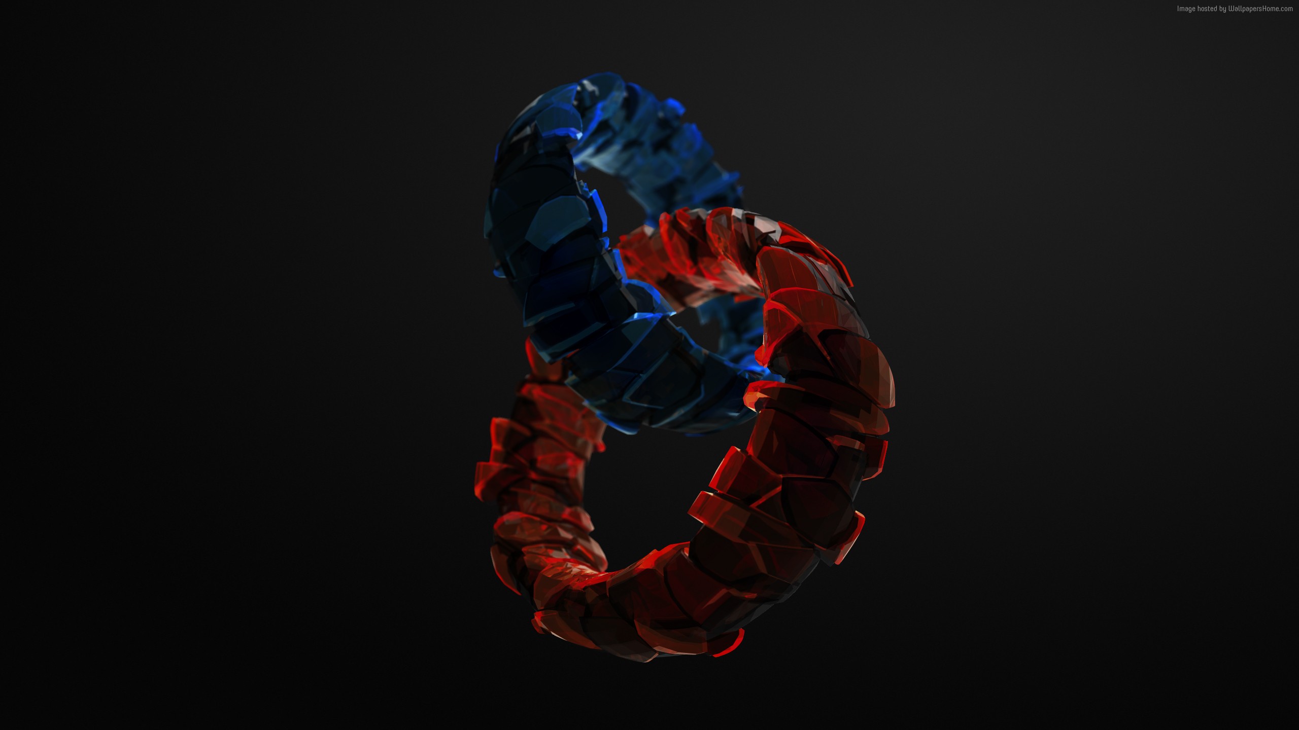 Intertwined red and blue glass rings HD Wallpaper