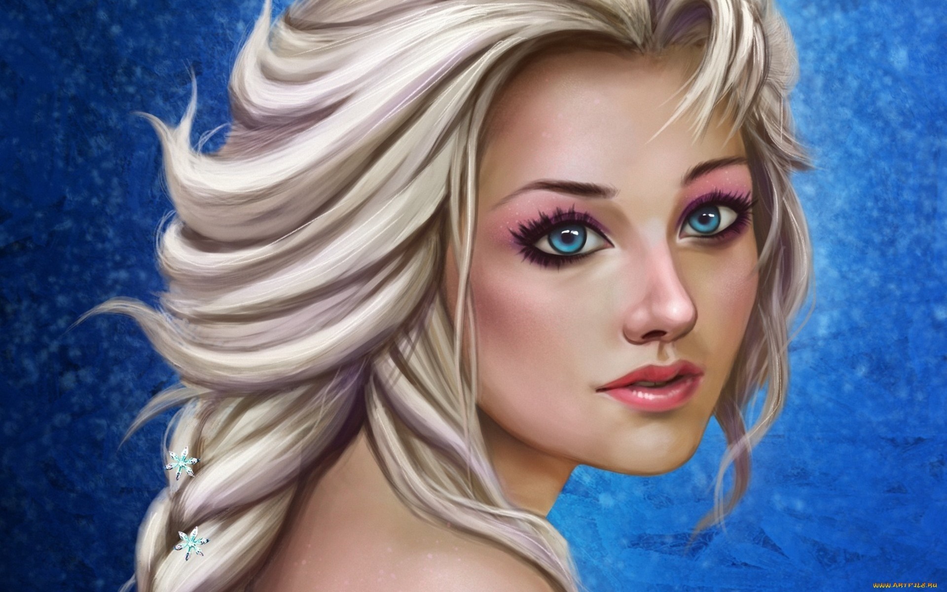 Artwork of a woman with blonde hair and blue eyes HD Wallpaper
