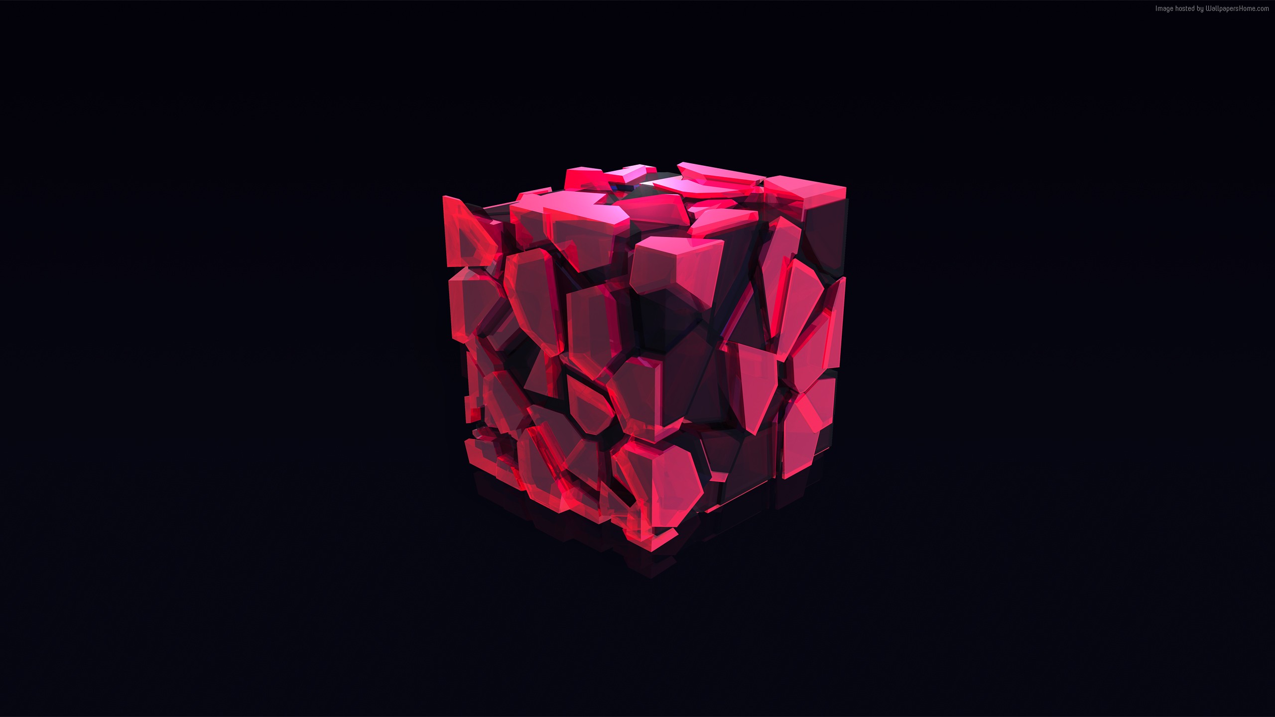 Pink shattered cube on black background HD Wallpaper