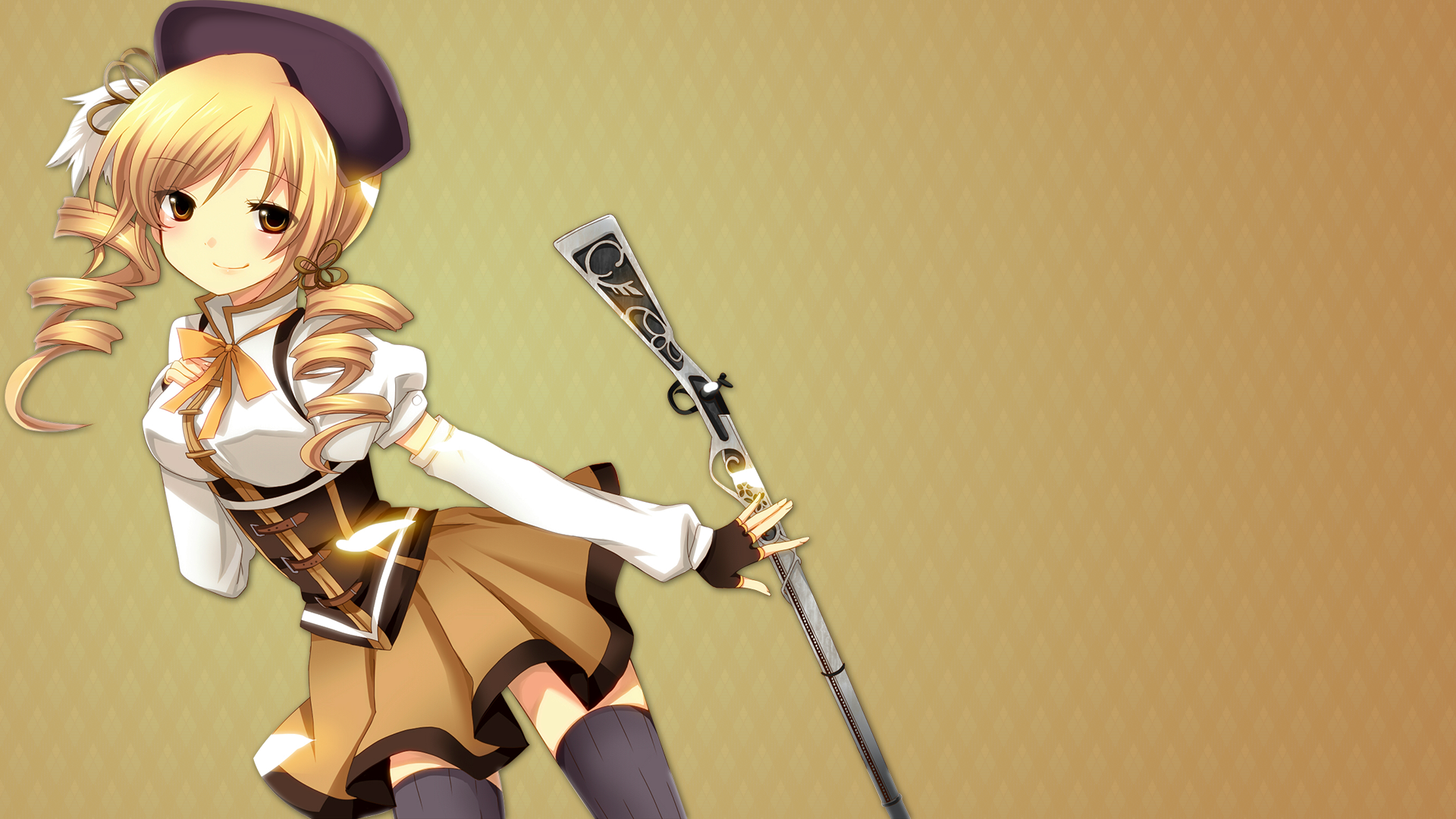Mami Tomoe from Mahou Shoujo Madoka Magica holding a rifle HD Wallpaper