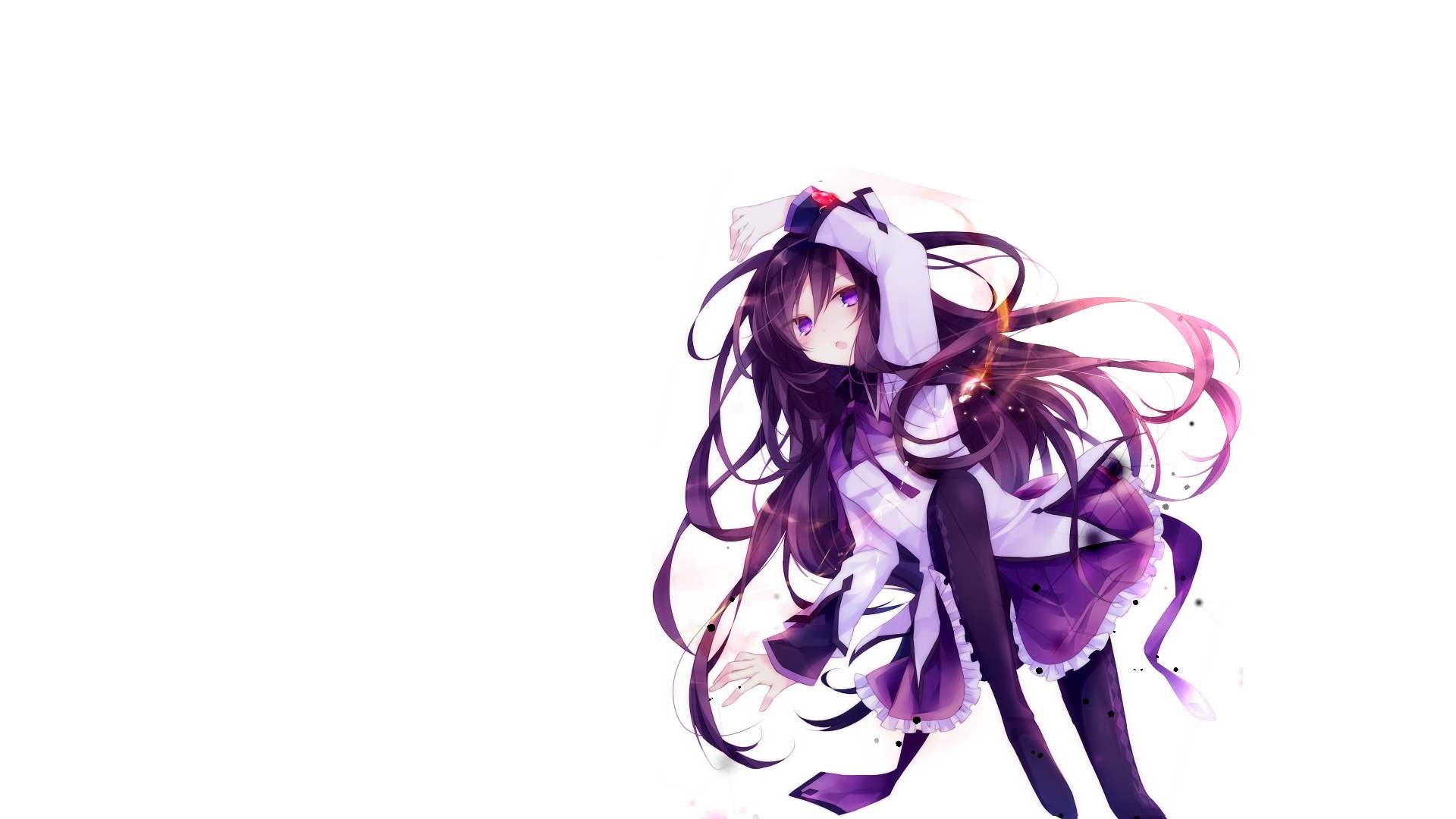 Anime girl with purple eyes and dark hair HD Wallpaper
