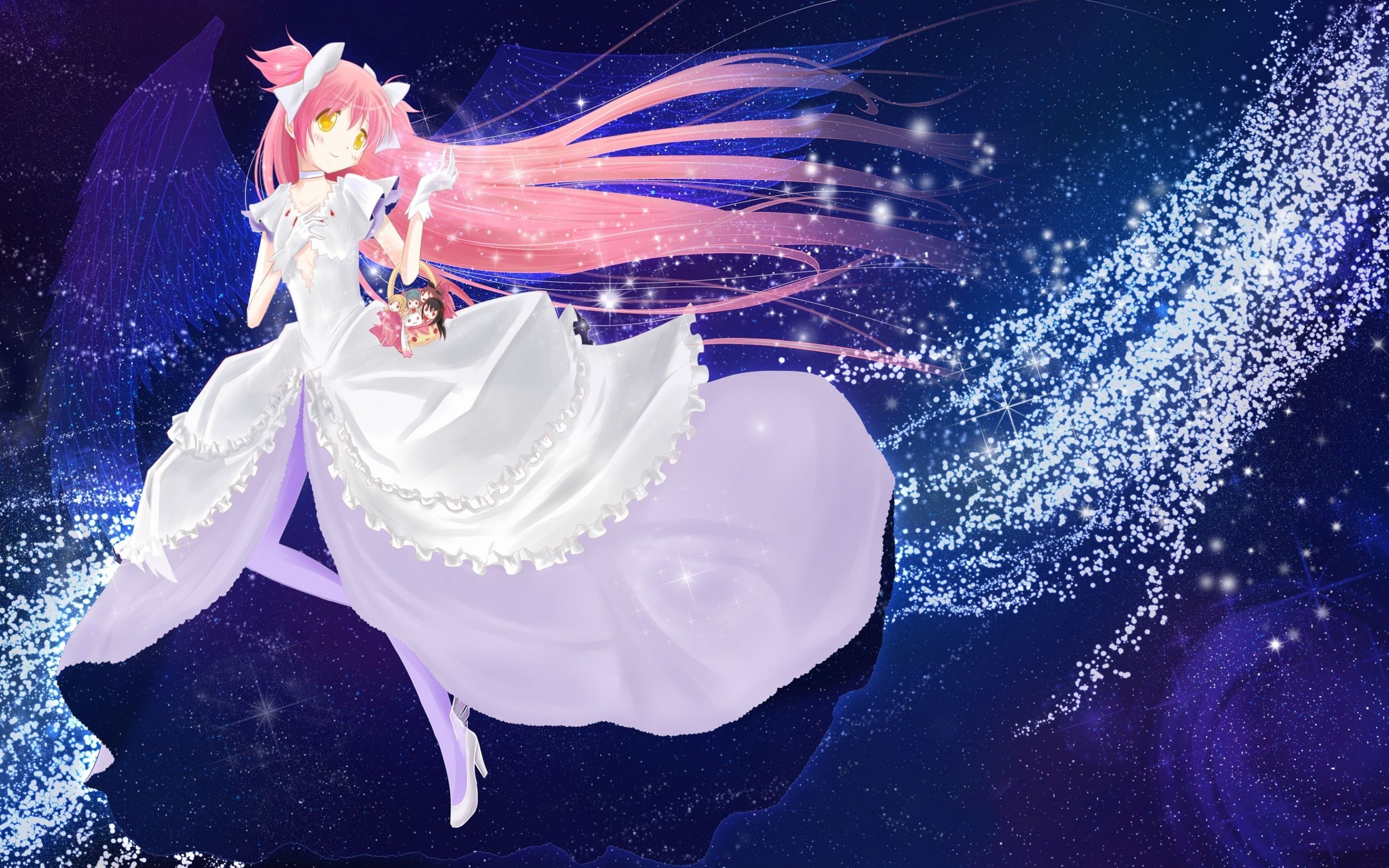 Madoka Kaname from Puella Magi Madoka Magica in a white dress HD Wallpaper